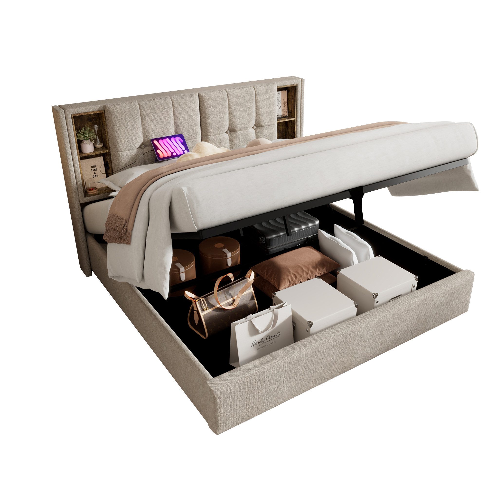 Flieks Polsterbett, Doppelbett mit Kabellosem Laden/USB/Typ-C günstig online kaufen