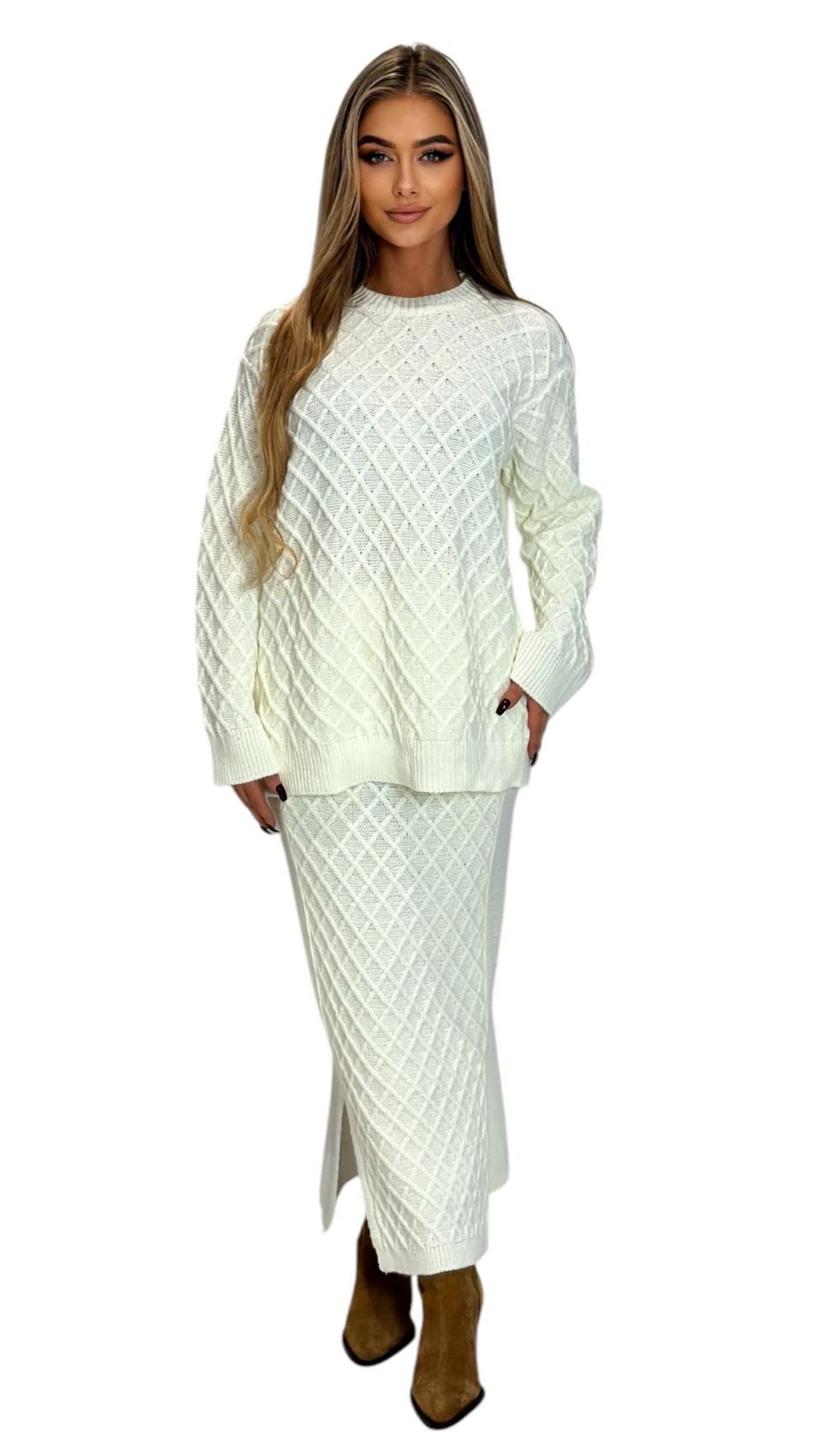 Mississhop Strickkleid Strickset Strickanzug Rock Pullover günstig online kaufen