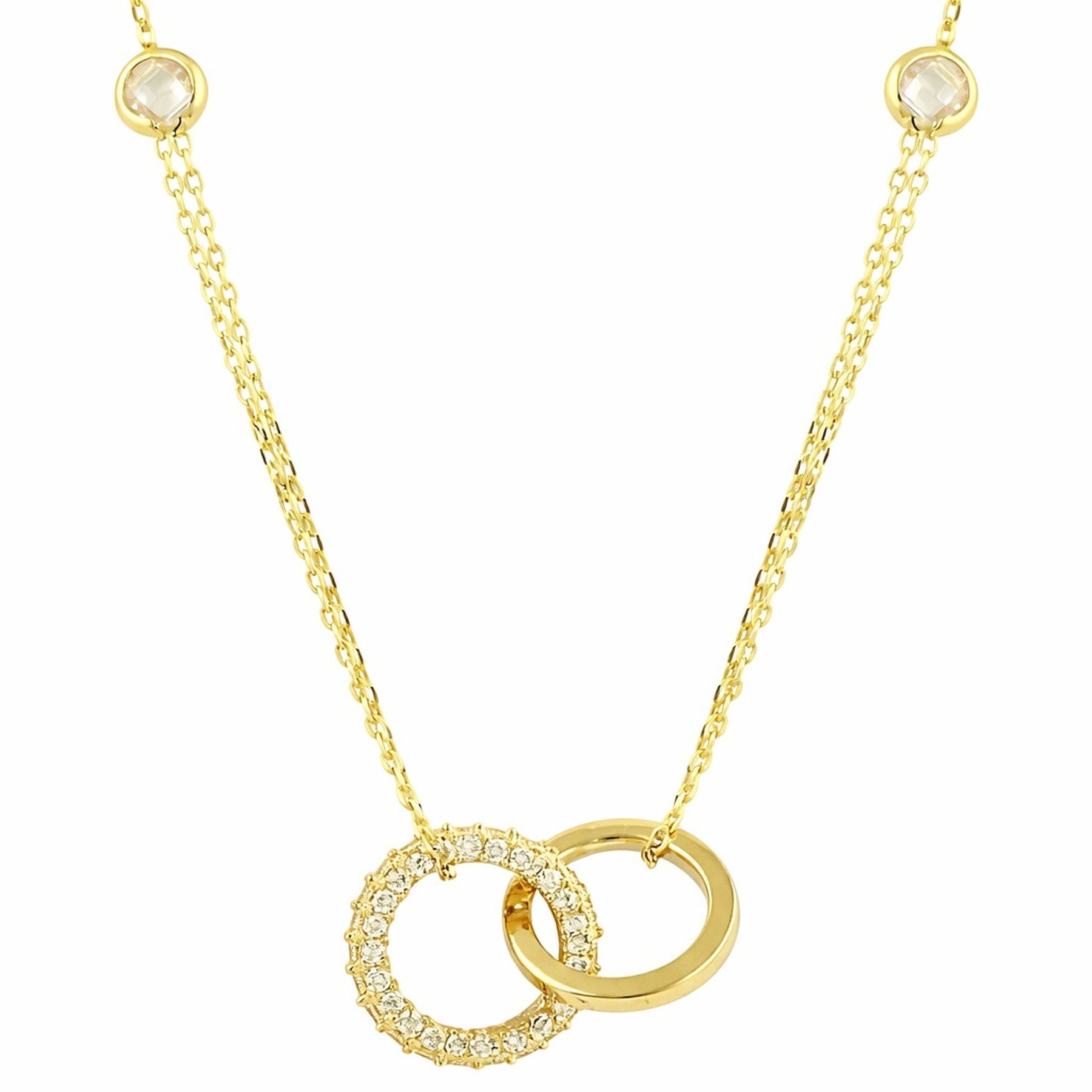 Stella-Jewellery Collier 585er Gelbgold Collierkette mit zwei Ringen Zirk., Collierkette mit zwei verschlungenen Ringen