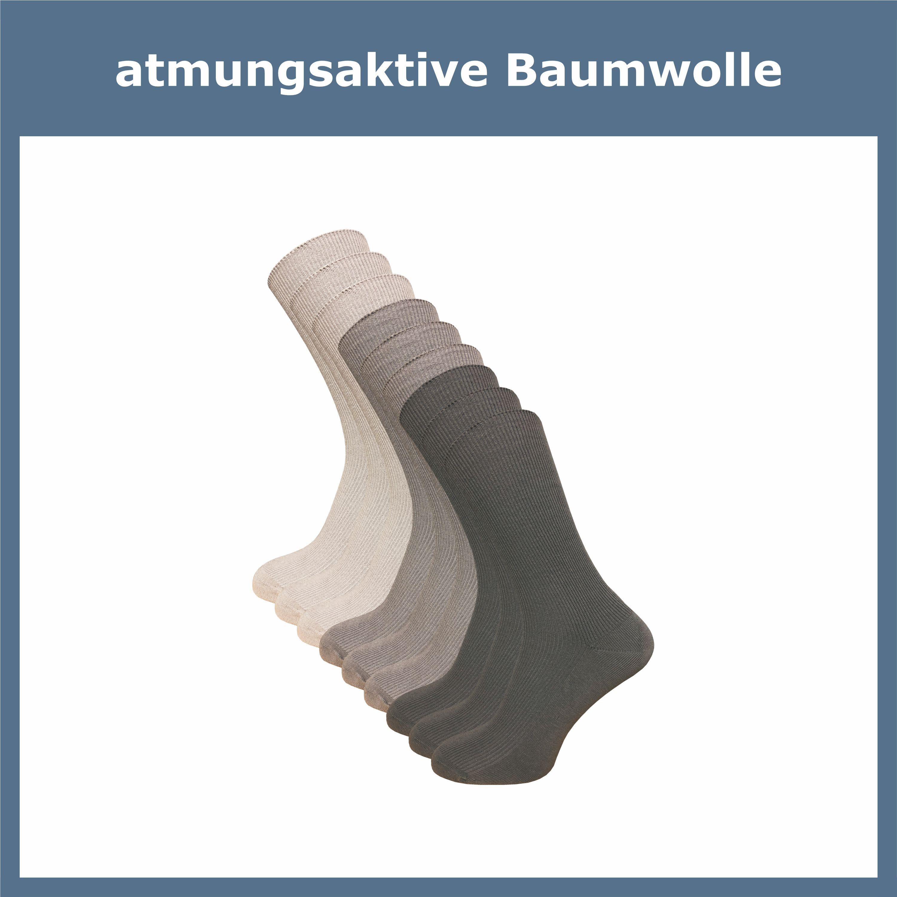 Venensocke für weit, Naht, Baumwolle, (9 extra mit Diabetikersocken ohne Paar) atmungsaktiver Gummi, und drückende grautöne Herren Damen GAWILO Senioren für ohne auch