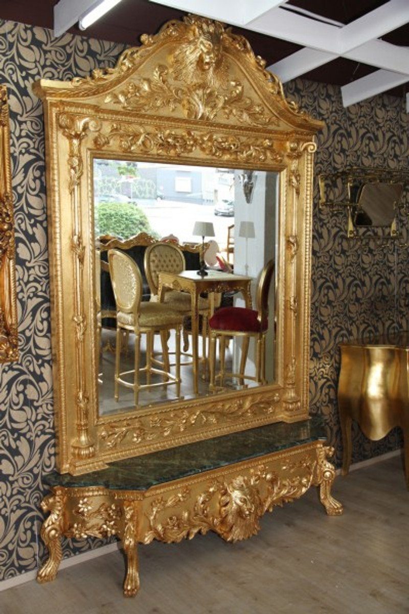 Casa Padrino Barockspiegel Luxus Barock Spiegelkonsole Gold Lion - Luxus Wohnzimmer Möbel Konsole mit Spiegel Löwenkopf