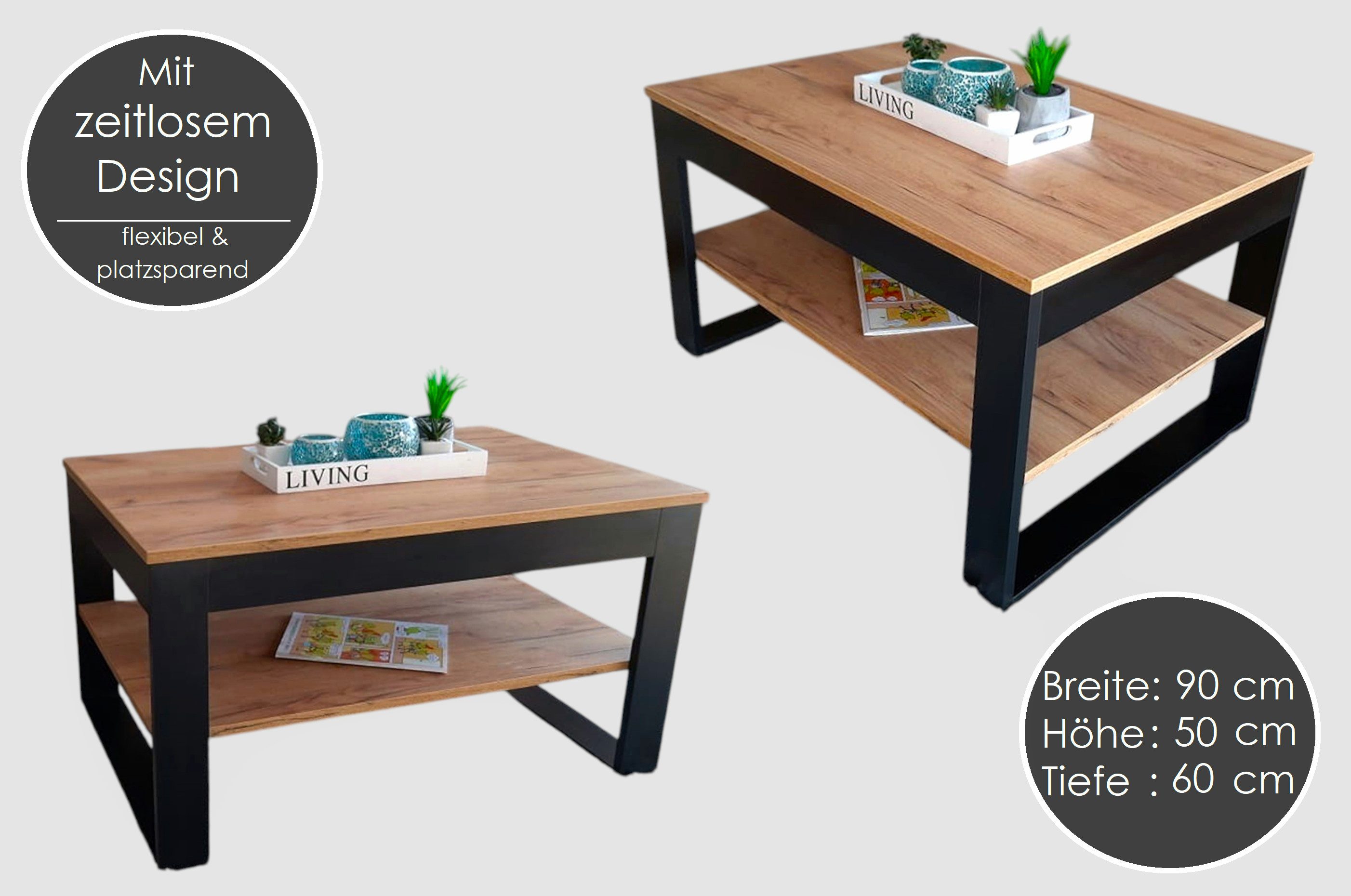 designimpex Couchtisch Design DA-222 Tisch Wohnzimmertisch 90x50x60cm
