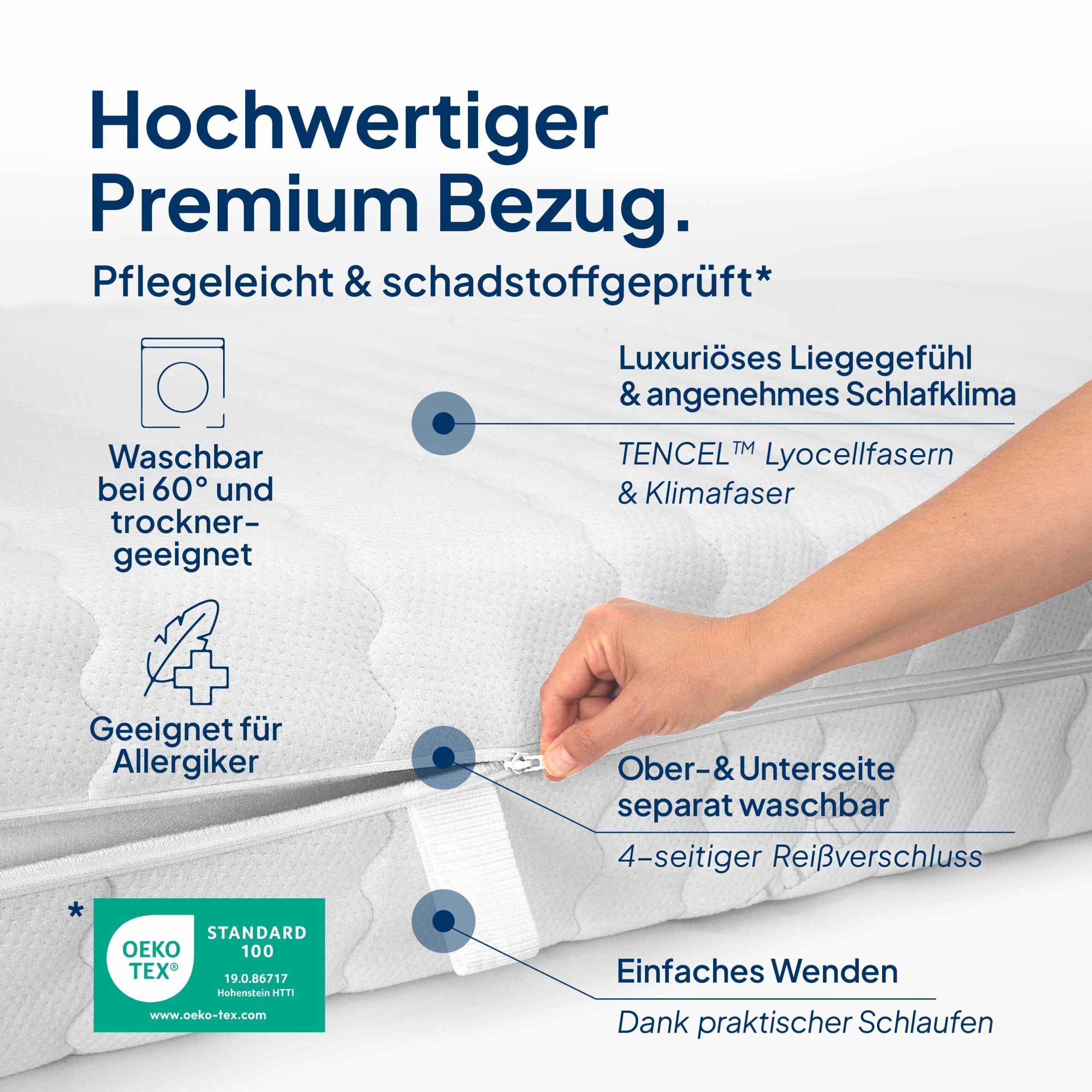 Taschenfederkernmatratze Federkernmatratze, Ergnonomische 7-Zonen Matratze, Tonnentaschenfedern, AM Qualitätsmatratzen, 24 cm hoch, 90x200 cm – Bild 5 von 5