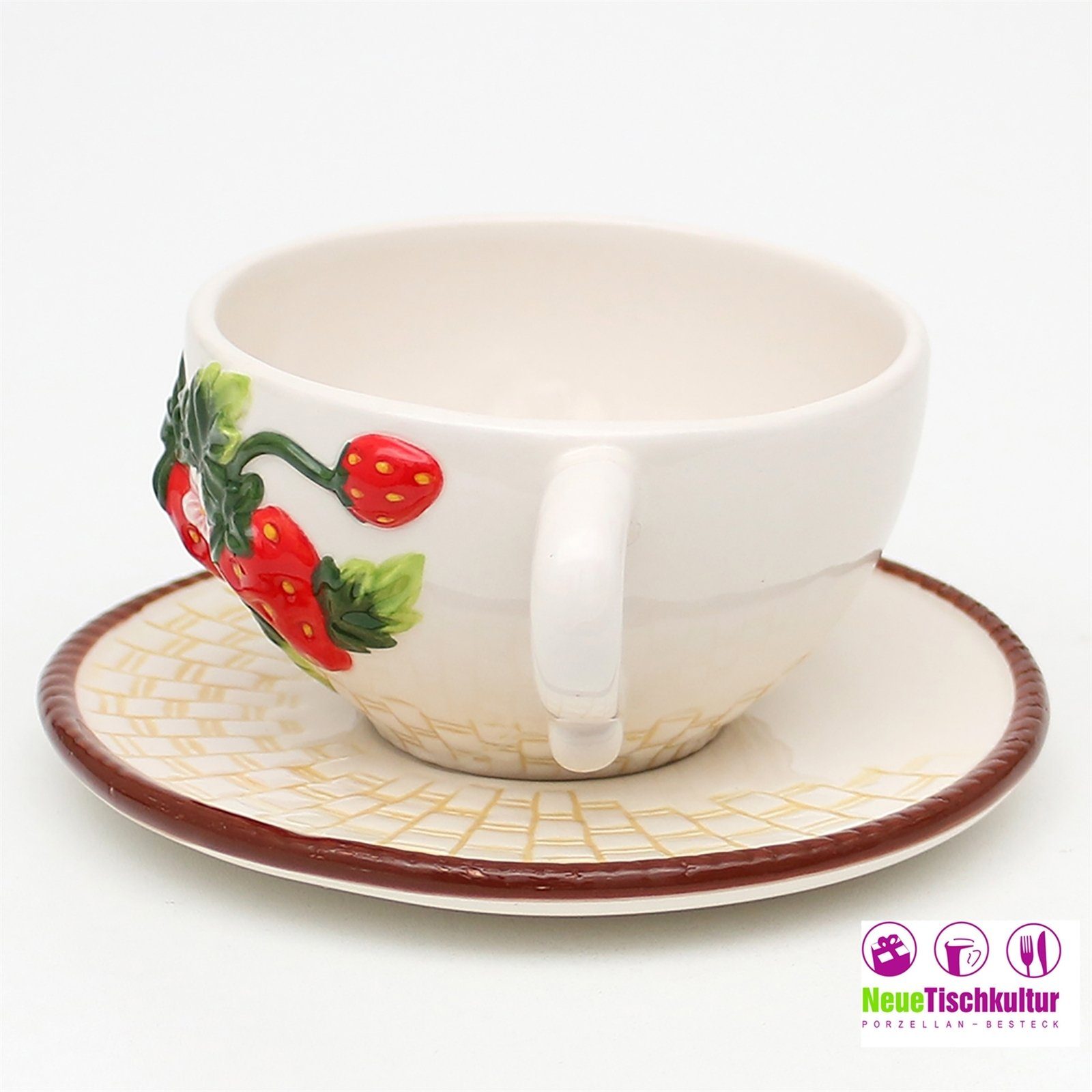 mit Kaffeetasse Keramik, Keramik Tassen-Set Erdbeere, Neuetischkultur Teetasse 2-teilig, Untertasse Tasse