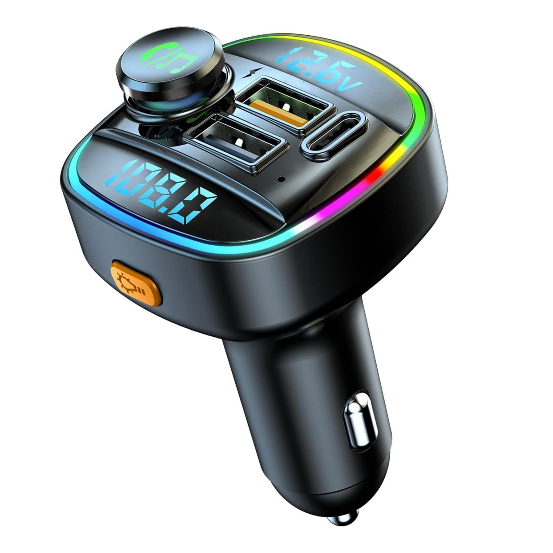 Senmudi Bluetooth 5.0 FM Transmitter für Auto Ladegerät USB KFZ-Transmitter Auto-Adapter, Kompatibel mit iPad/iPhone/MP3/4/PSP/Camera, aufladbar