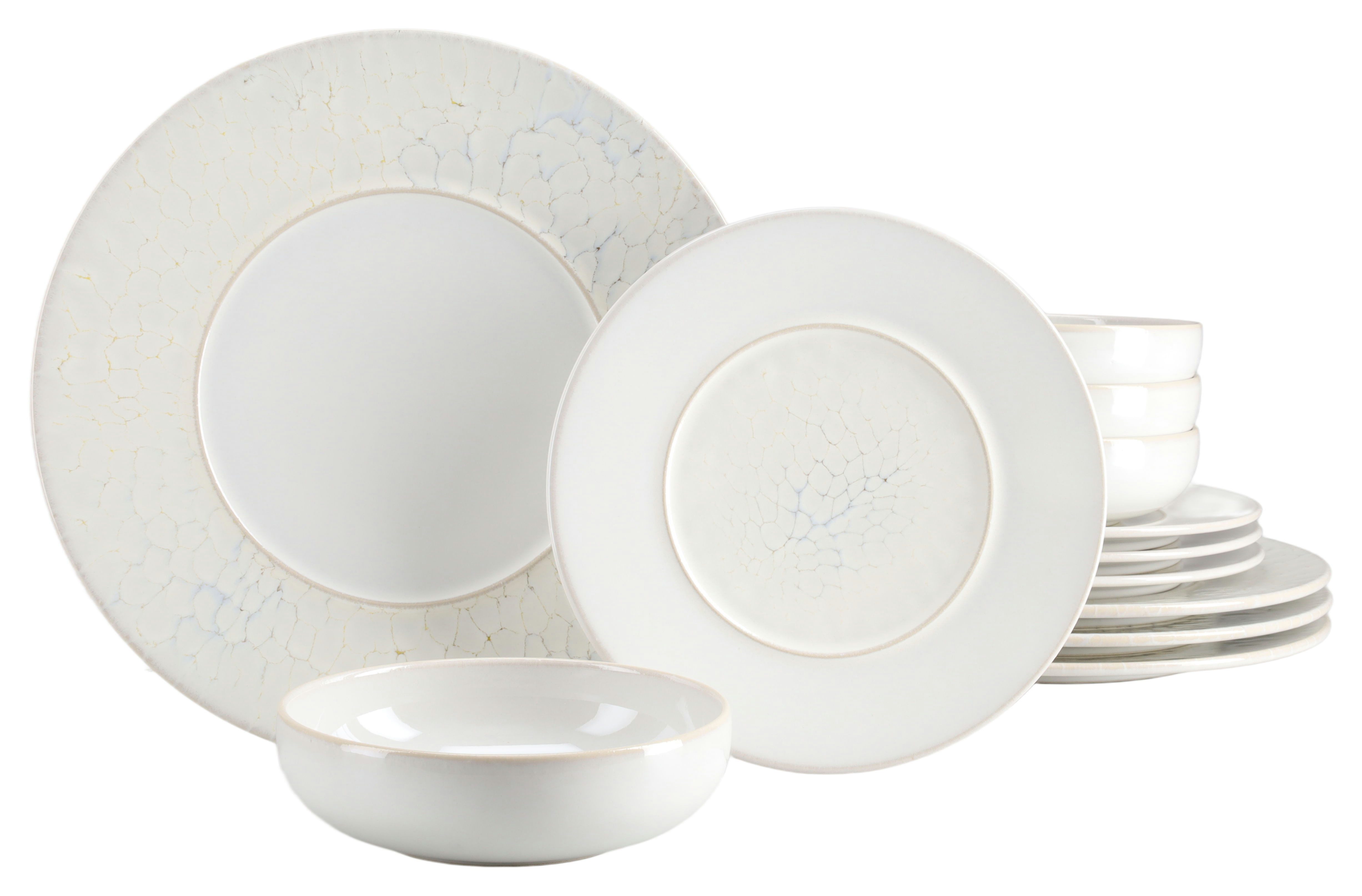 CreaTable Teller-Set Unico, Teller Set, 12-tlg. (12-tlg), 2 Personen, Steinzeug, Eleganter Flair, Breite Fahne, Edel