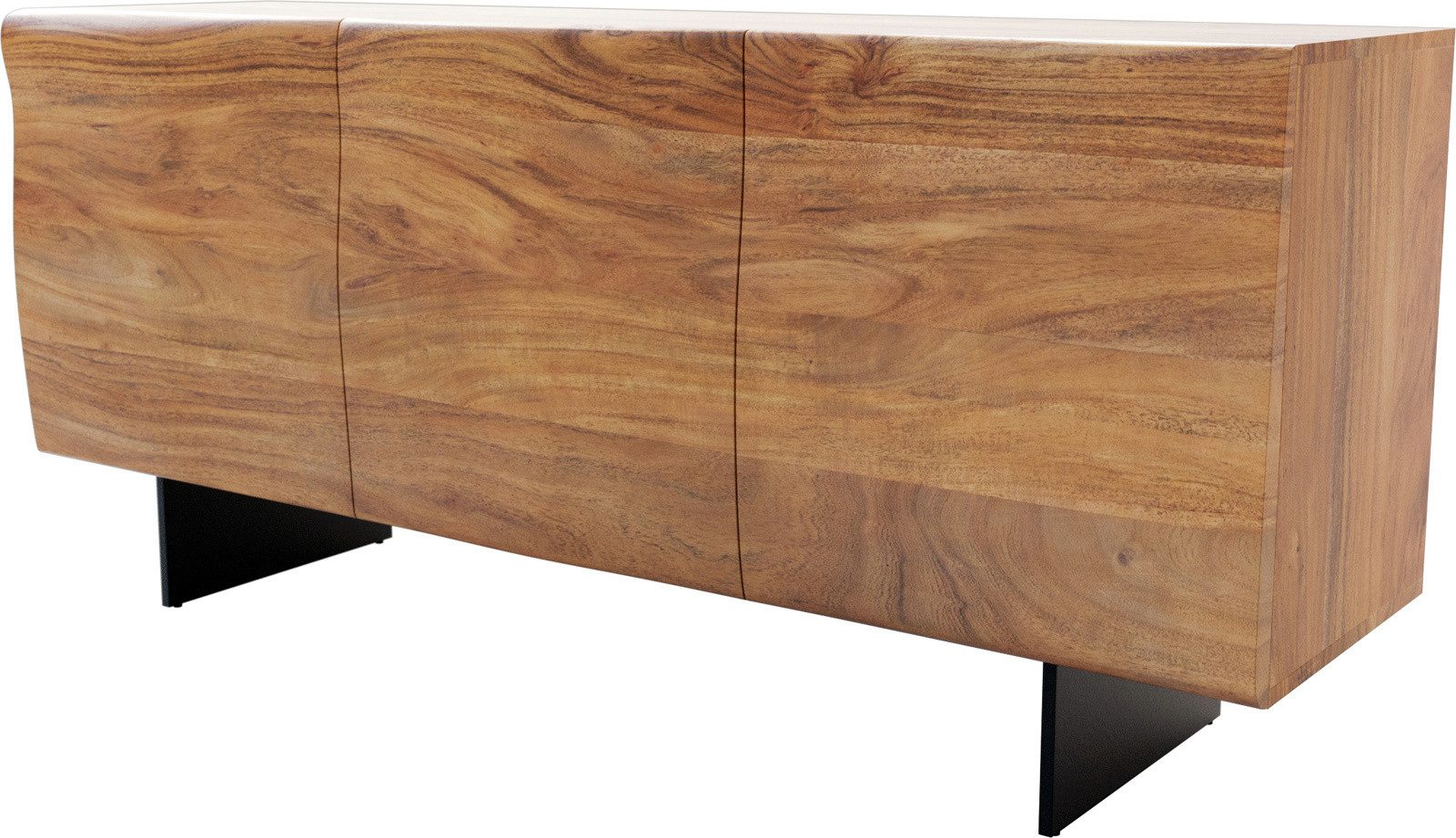 DELIFE Sideboard New, Live-Edge Akazie Natur 145 cm 3 Türen Fuß Schwebeoptik Metall Schwarz