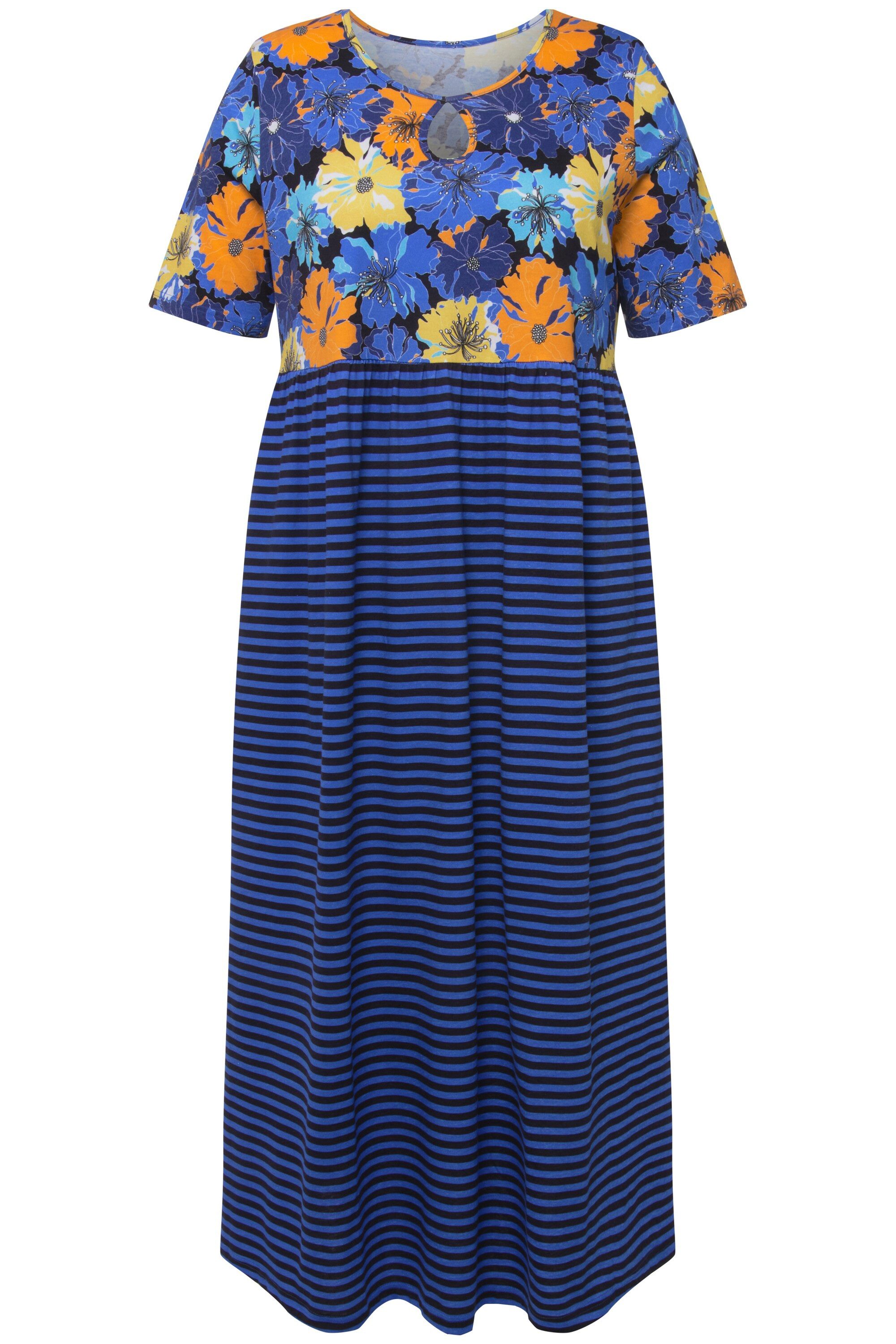 Ulla Popken Maxikleid Jerseykleid Blüten/Streifen A-Linie günstig online kaufen