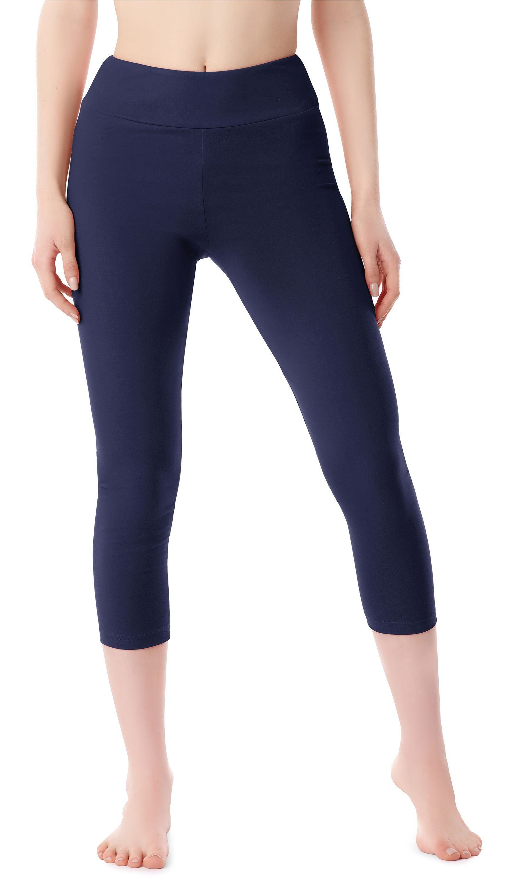 Merry Style Leggings Damen 3/4 Capri Leggings aus Baumwolle MS10-430 (1-tlg) elastischer Bund Marineblau | 