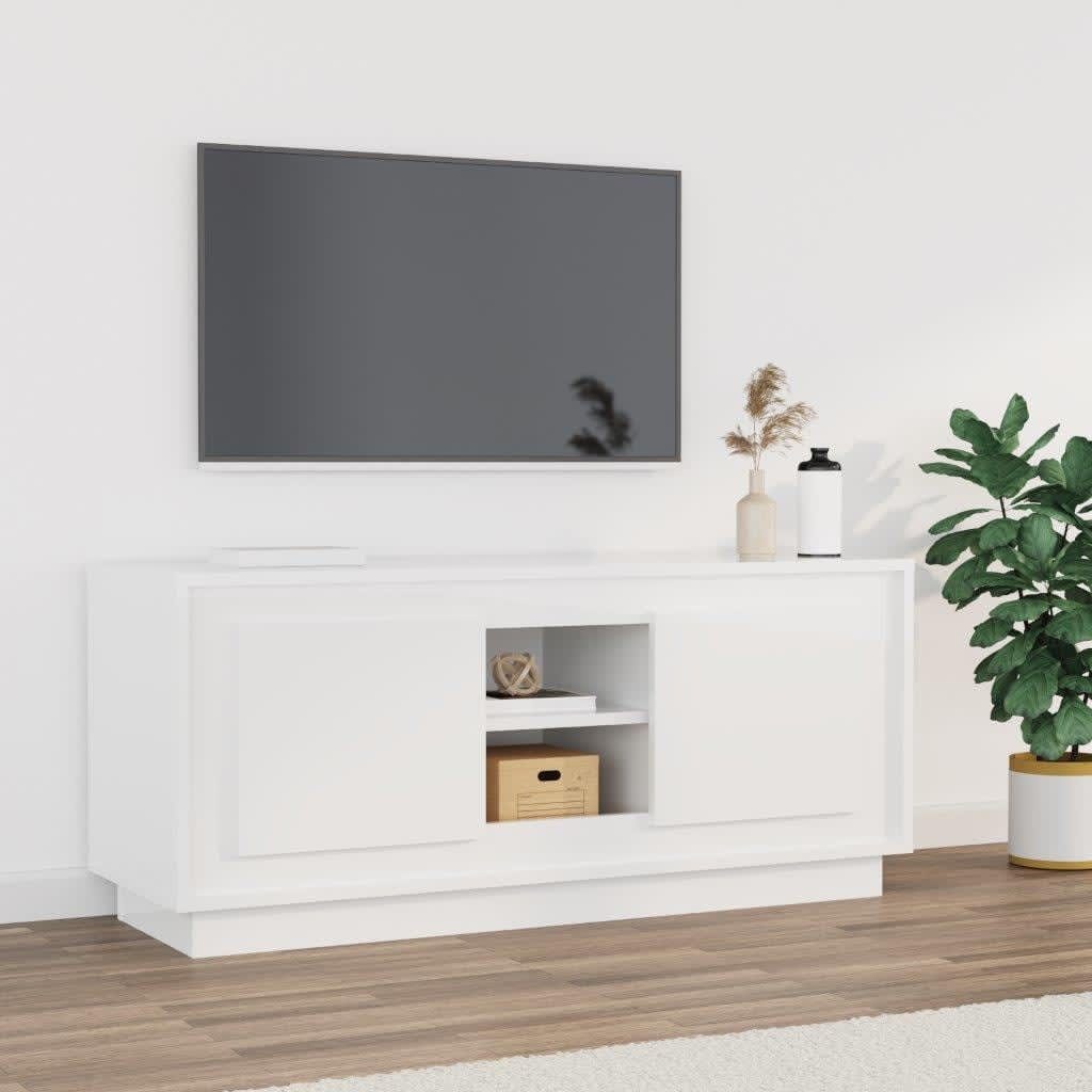 furnicato TV-Schrank Hochglanz-Weiß 102x35x45 cm Holzwerkstoff