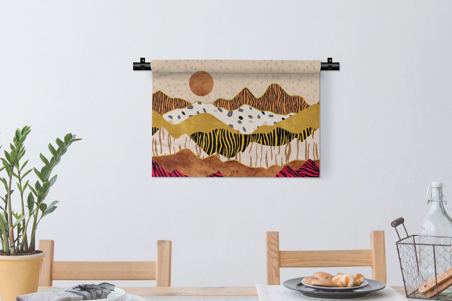 MuchoWow Wanddekoobjekt - Wandbehang, Abstrakt, Druck - Druck - Pastell Wohnzimmer, Schlafzimmer, Gold Tiger - Wanddeko Kleid, - Kinderzimmer für Tiger