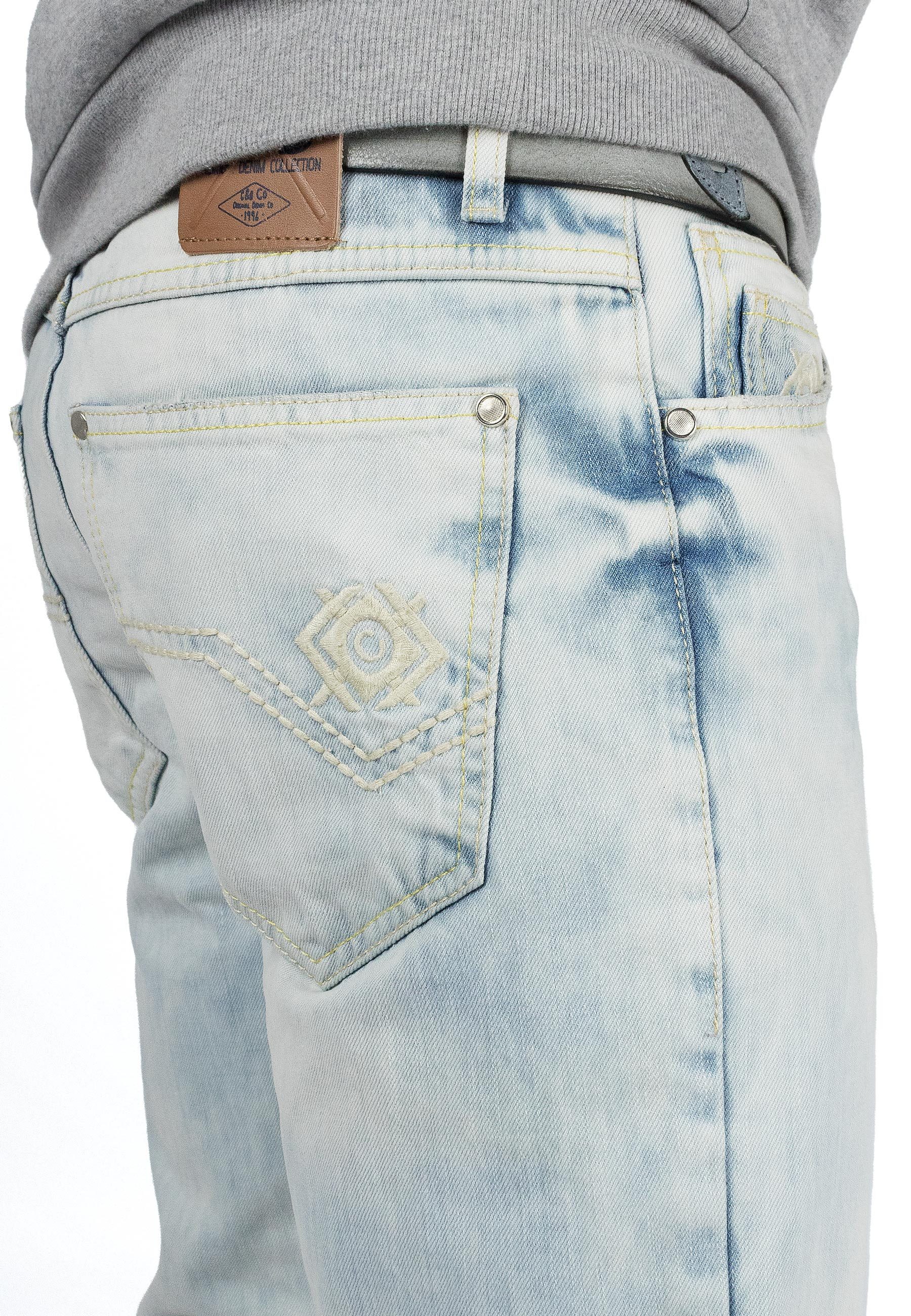 Cipo & Baxx 5-Pocket-Jeans Hose BA-CD319X Hellblau (1-tlg) mit dicker Ziernaht und Logo
