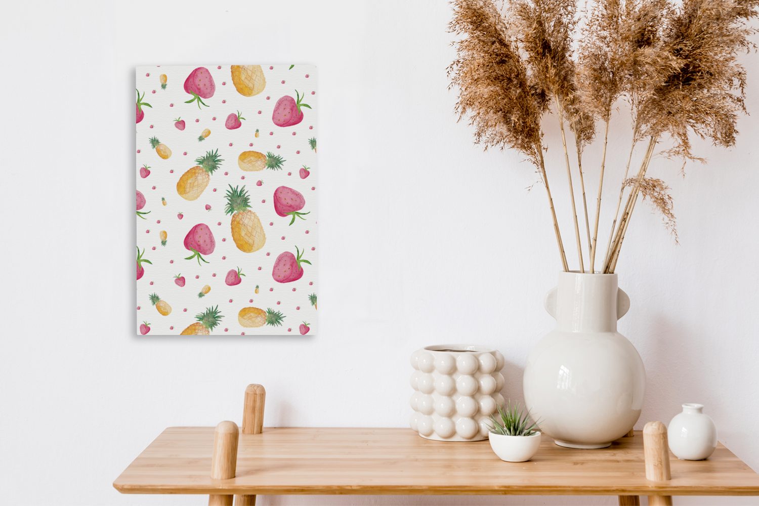 OneMillionCanvasses® Leinwandbild bespannt - (1 inkl. Zackenaufhänger, fertig cm Aquarell, Gemälde, Leinwandbild Ananas - St), 20x30 Erdbeeren