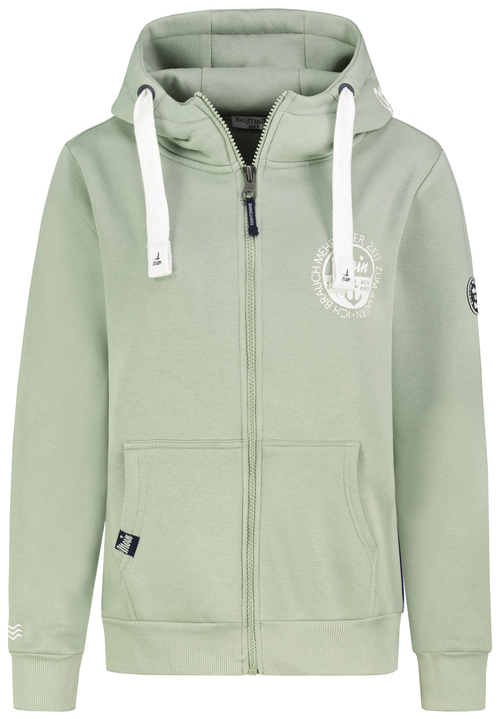 Eight2Nine Kapuzensweatjacke Damen Sweatjacke Kapuze Küstendruck, Kängurutasche, Kapuzenjacke