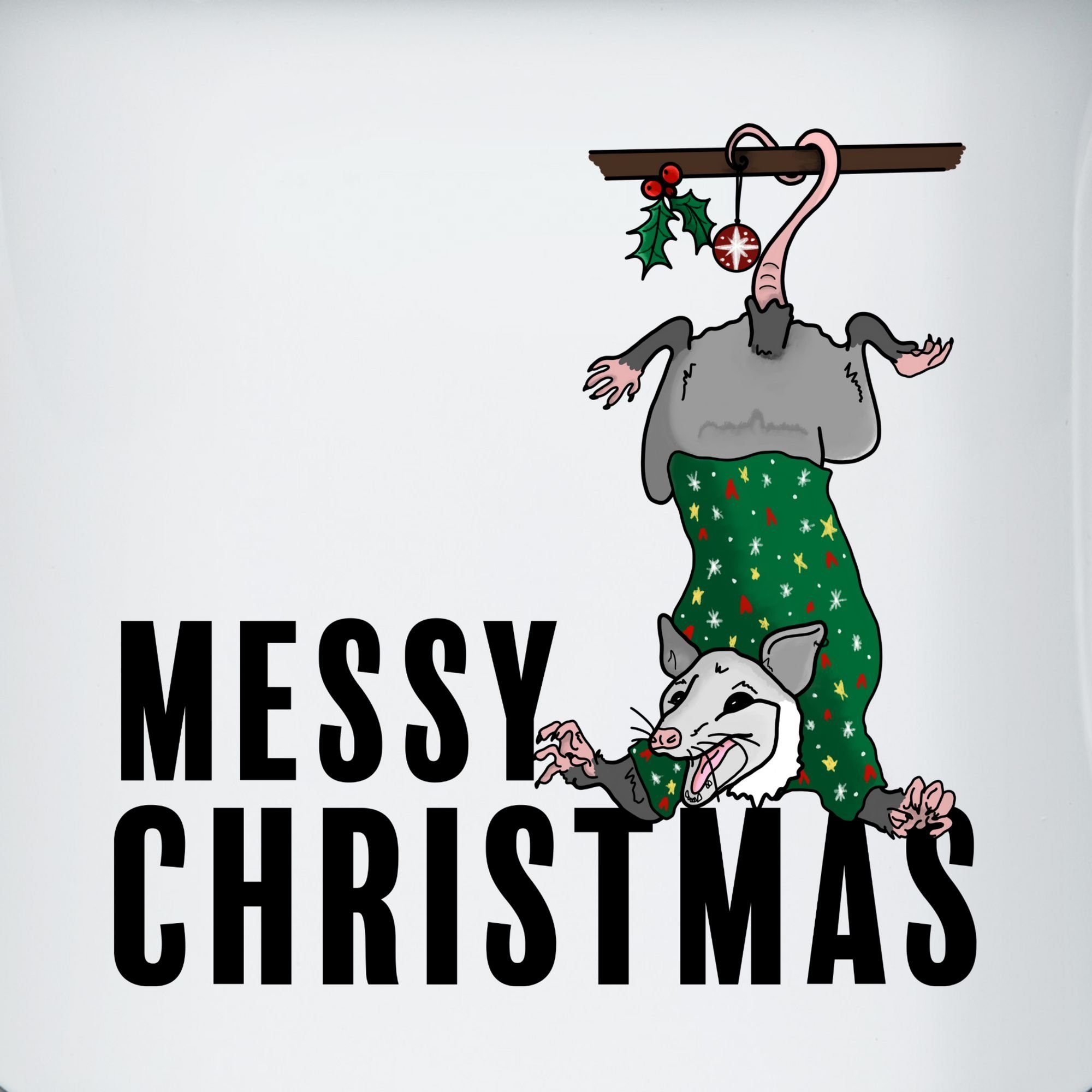 Weihnachtstasse Weiß Stahlblech, 2 Messy Shirtracer Tasse Opossum, Silber Christmas