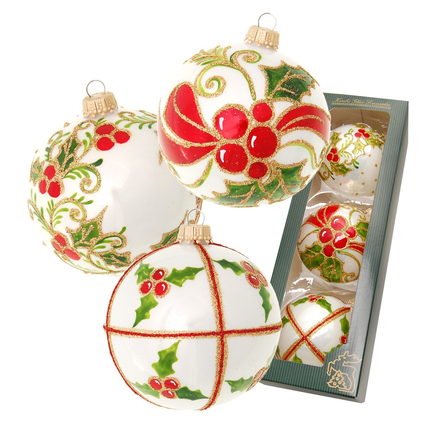 Krebs Krebs 8cm Christbaumschmuck von Glas mundgeblasen, glanz handbemalt Hochwertiger Lauscha Christbaumschmuck Weiß 3-fach, Glas (3-tlg), Glaskugelsortiment Lauscha