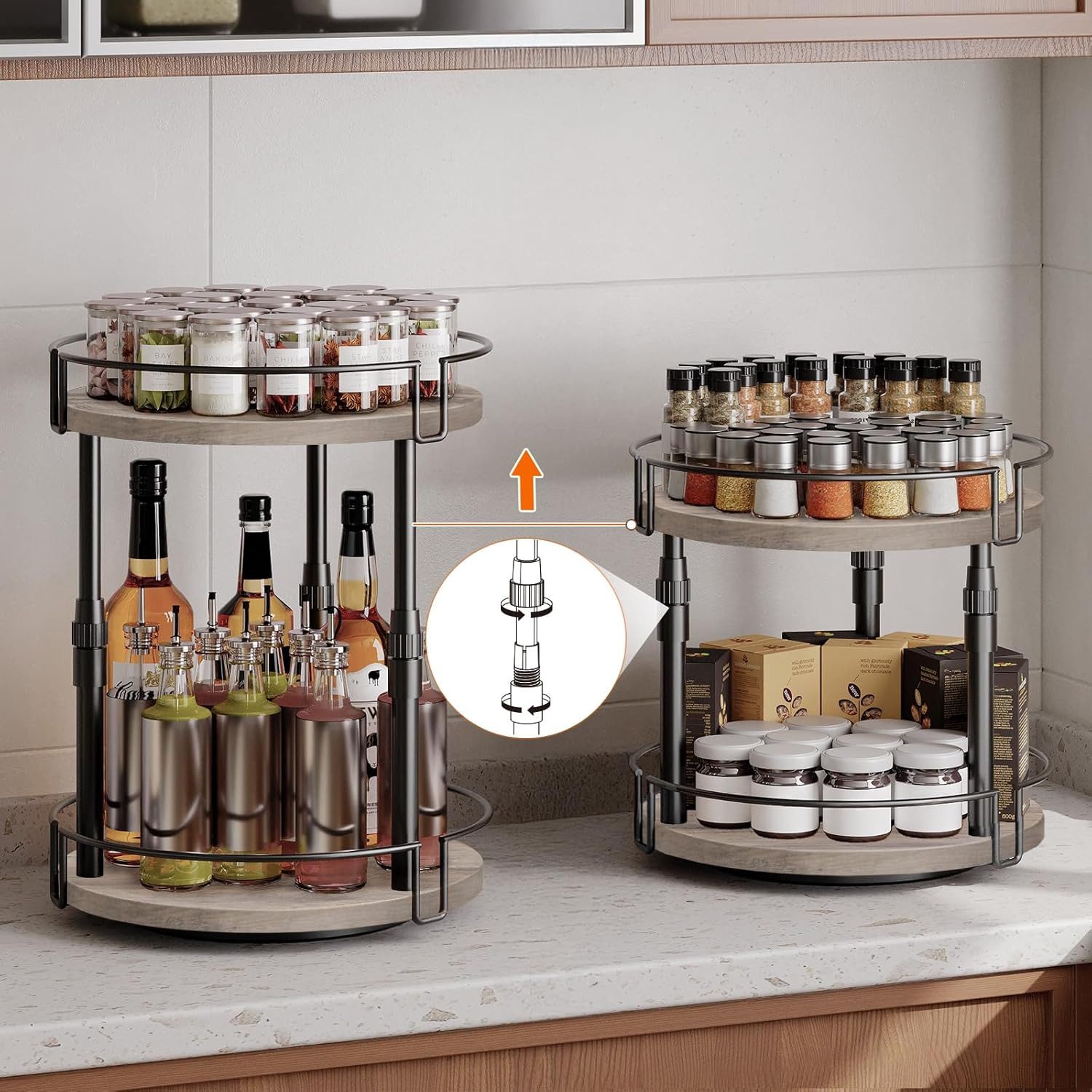 Hoobro Gewürzkarussell Küchenregal, 2-stufig höhenverstellbar, (drehbar, Gewürzständer, Küchen-Organizer), Gewürzhalter, für Küchenarbeitsplatte, Schrank, Esstisch