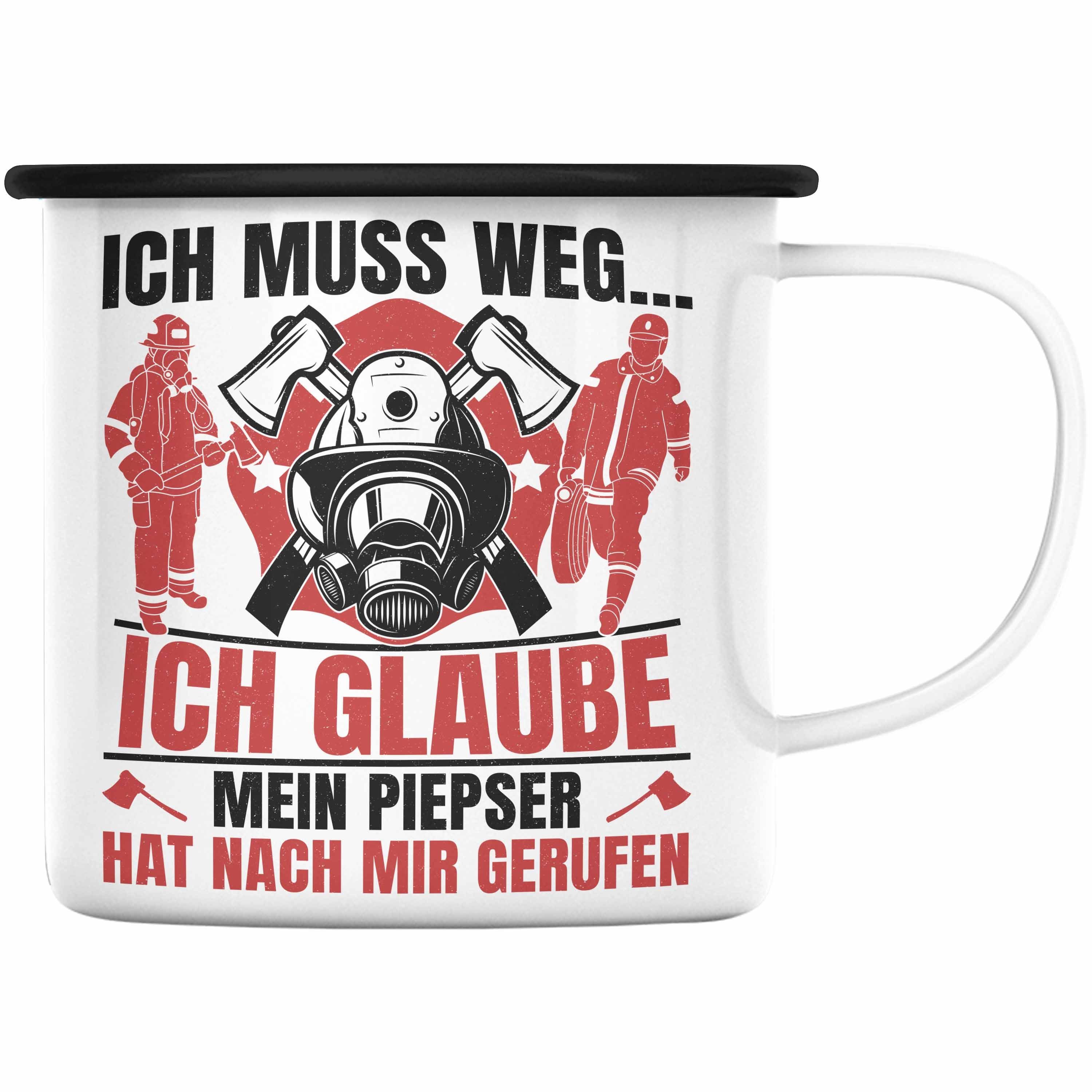 Trendation Thermotasse Trendation - Feuerwehr Spruch Geschenk Emaille Tasse Feuerwehrmann Geschenkidee Lustig Männer Schwarz