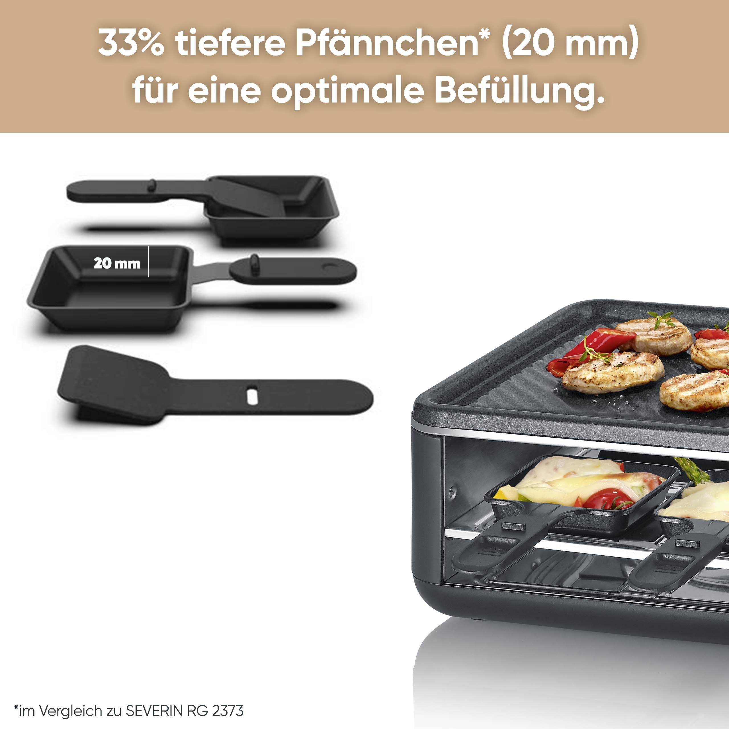 Severin Raclette Black Line Lite RG 2365, 8 Raclettepfännchen, 1400 W, Raclette-Grill