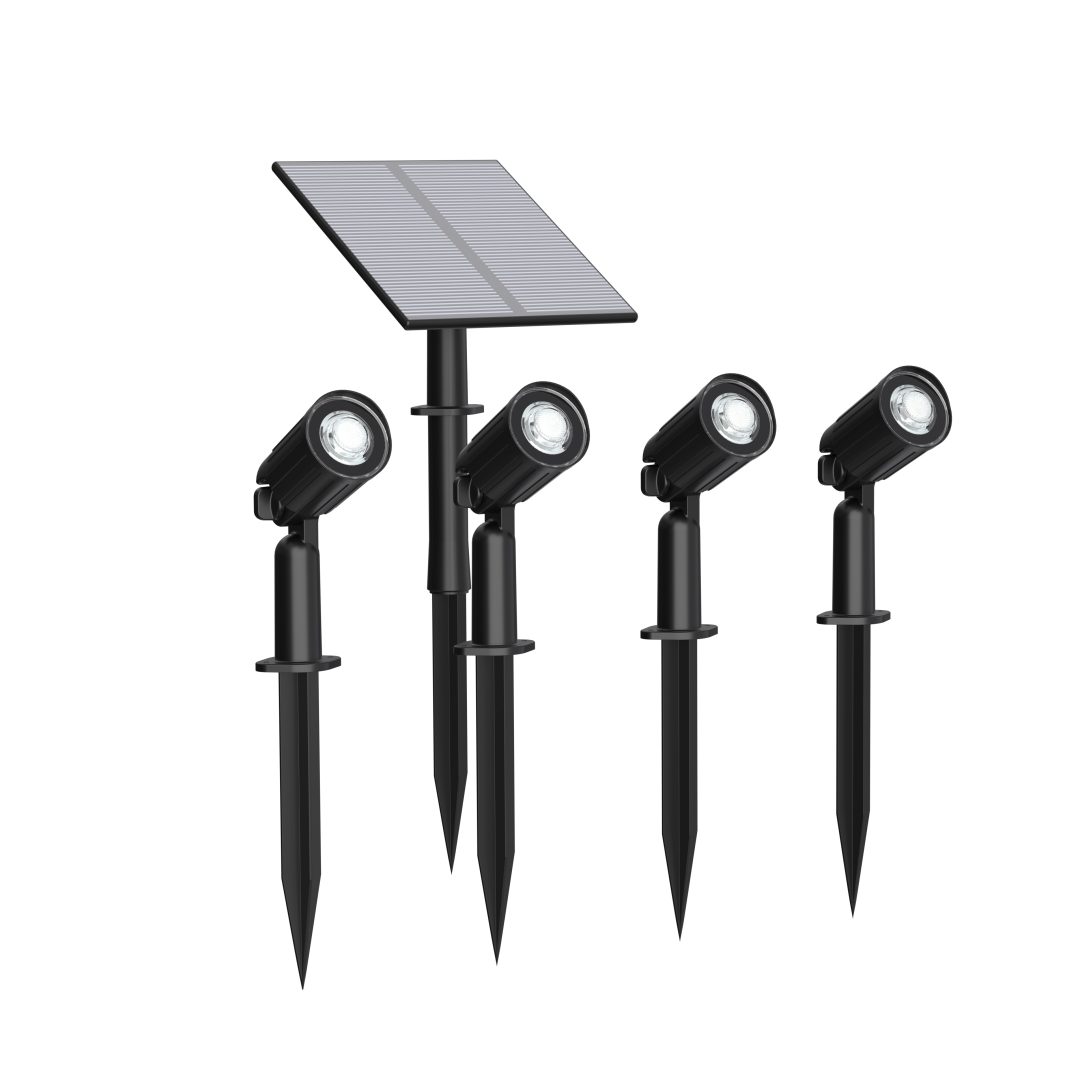 ENOVALITE LED Solarleuchte 4er Set Solar Gartenstrahler, 3 Lichtmodi, 5W, 90lm, 3000K, Erdspieß, LED fest integriert, warmweiß, Solarspot