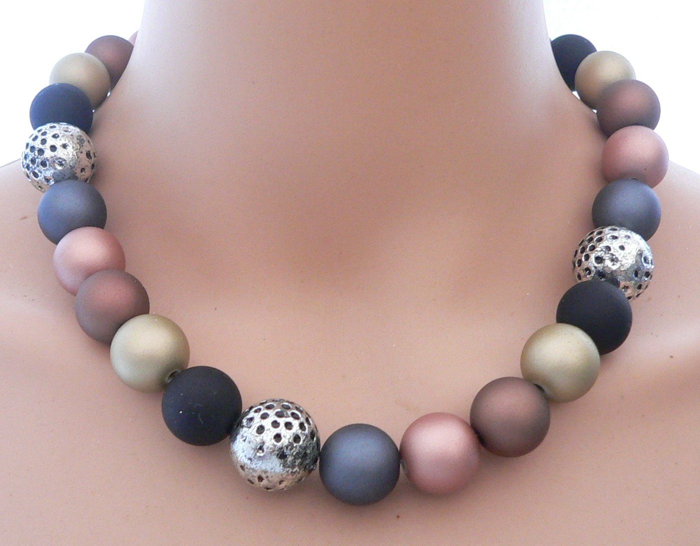 traumschmuck Collier 247y Halskette Perlenmix kupfer bronze braun silber (i günstig online kaufen