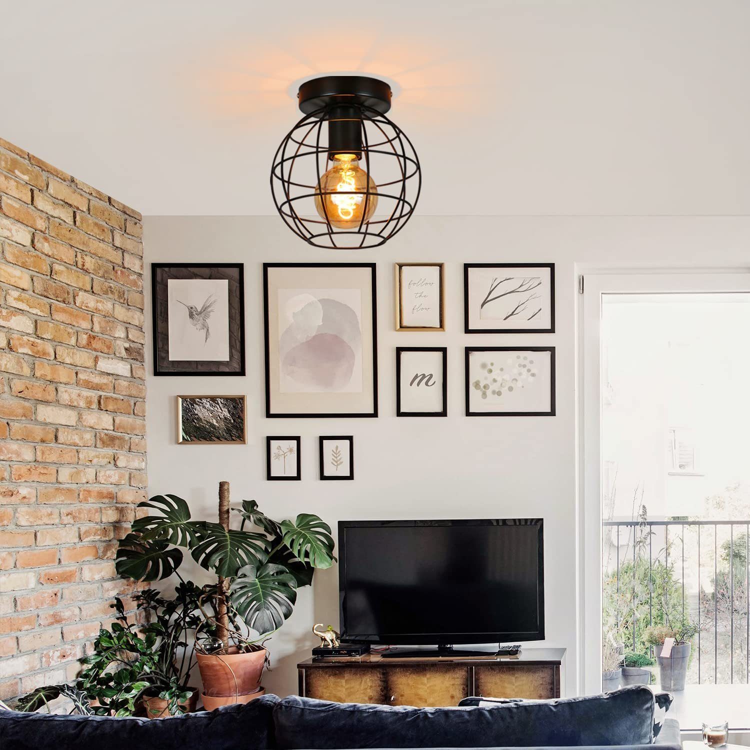 ZMH Deckenleuchte Wohnzimmer E27 Schwarz Lampenschirm Vintage Deckenlampe F günstig online kaufen