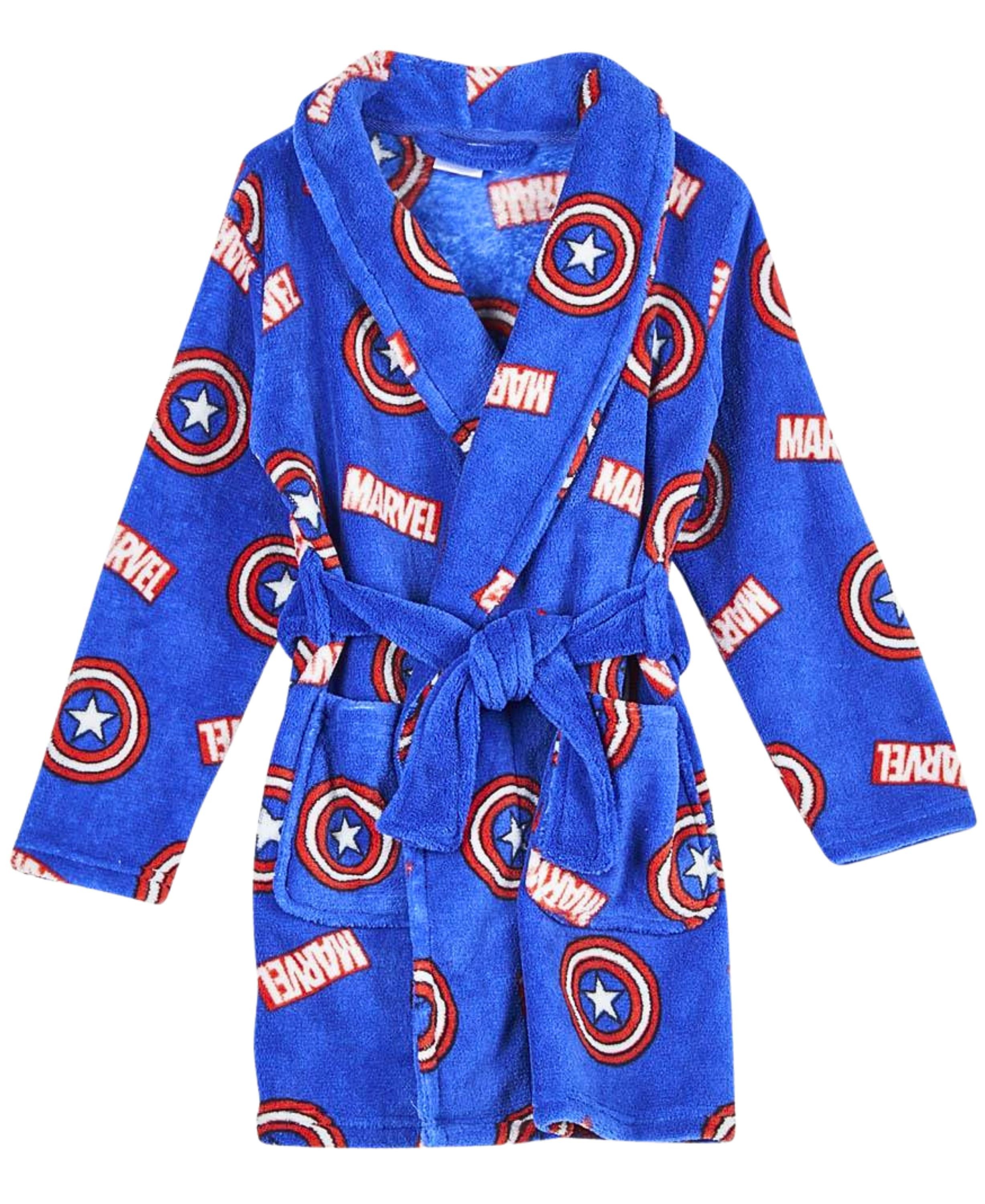 MARVEL Kinderbademantel Captain America, Fleece, V-Ausschnitt, Morgenmantel Gr. 98-122 cm