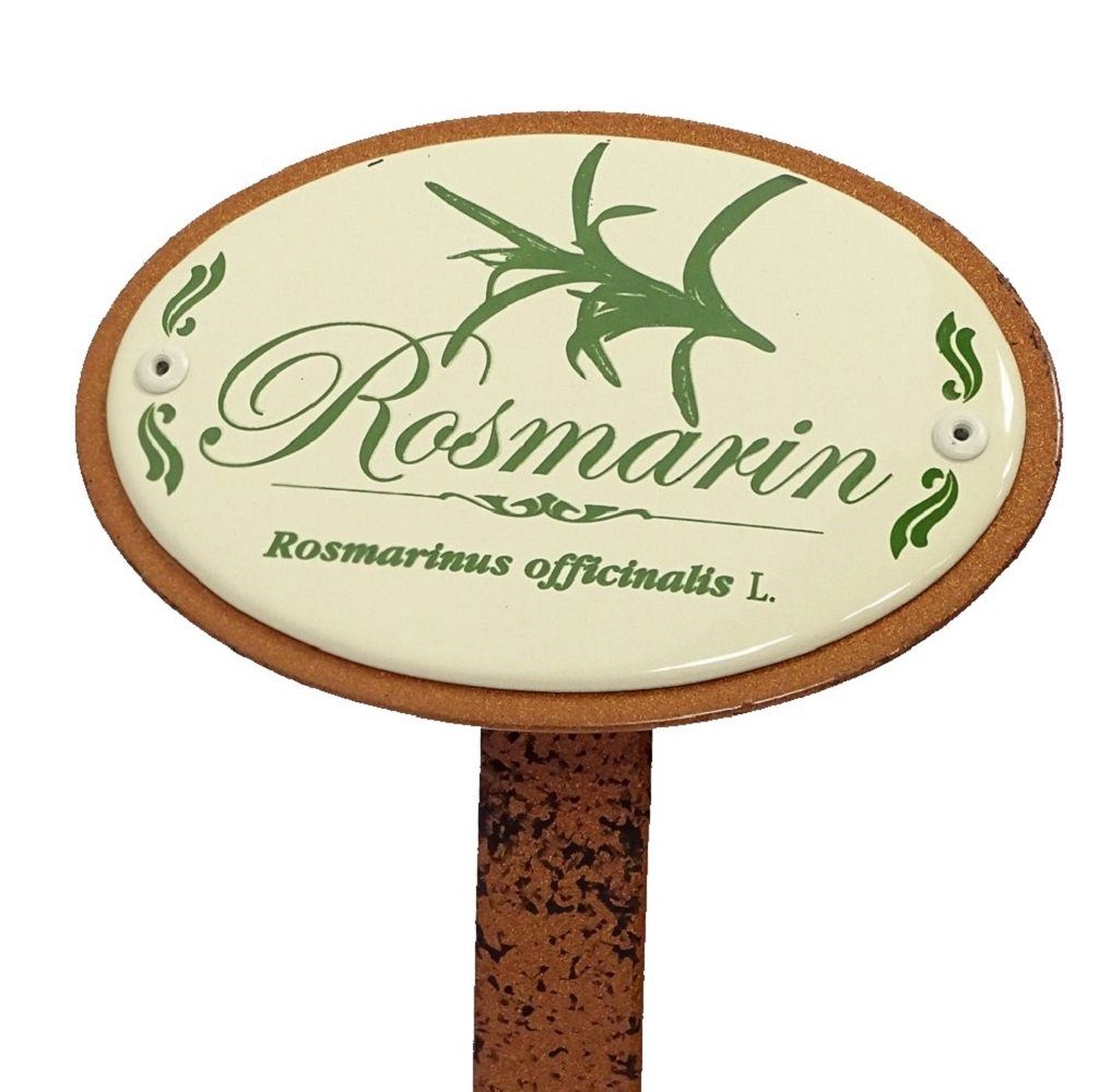 Linoows Gartenstecker Kräuterschild Rosmarin, Garten Kräuterstecker cm 50 Emaille