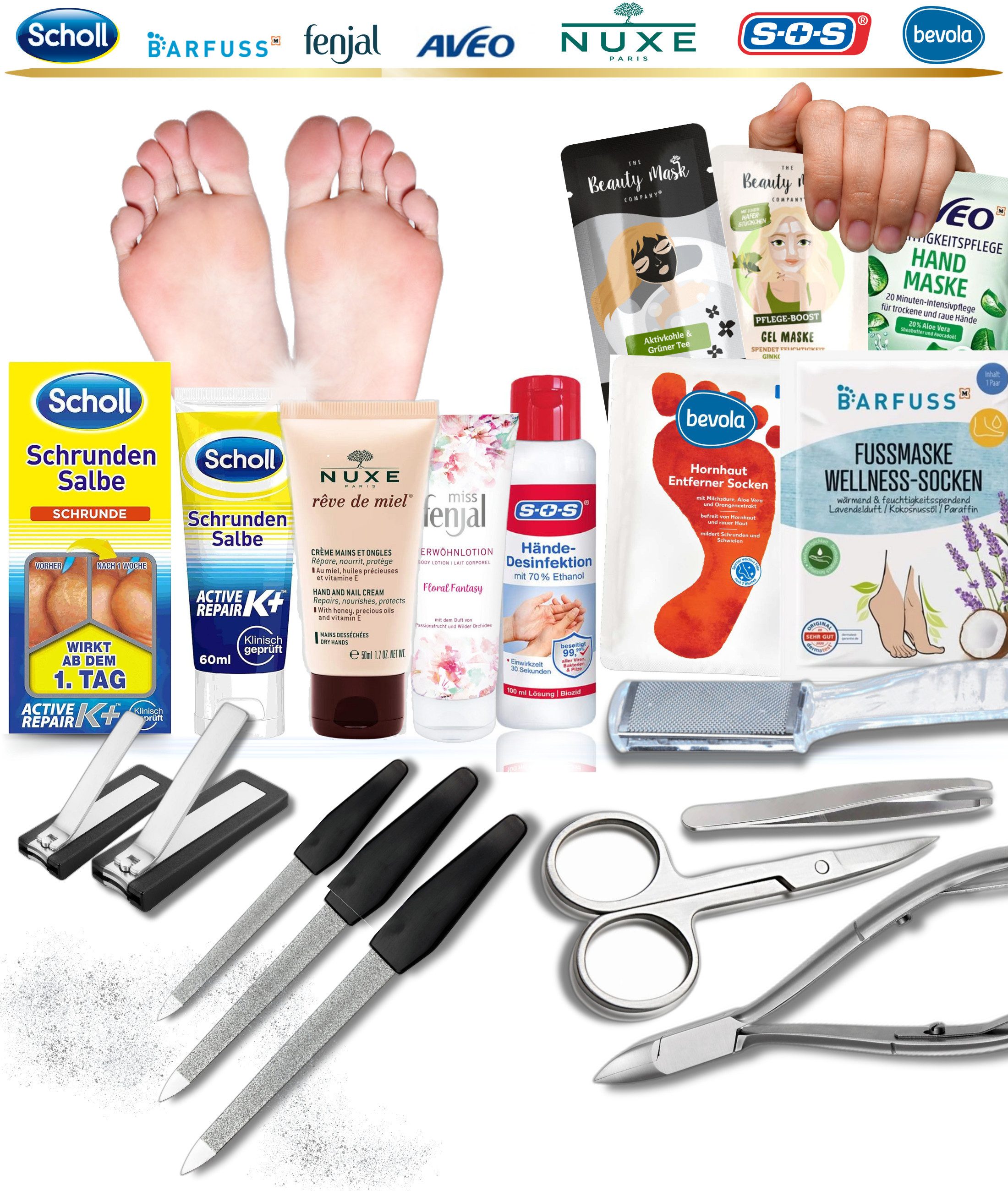 Solingen Maniküre-Pediküre-Set Haut-/ Nagel-/ Gesichtspflege + Edelstahl Nagelwerkzeuge, 18-tlg.