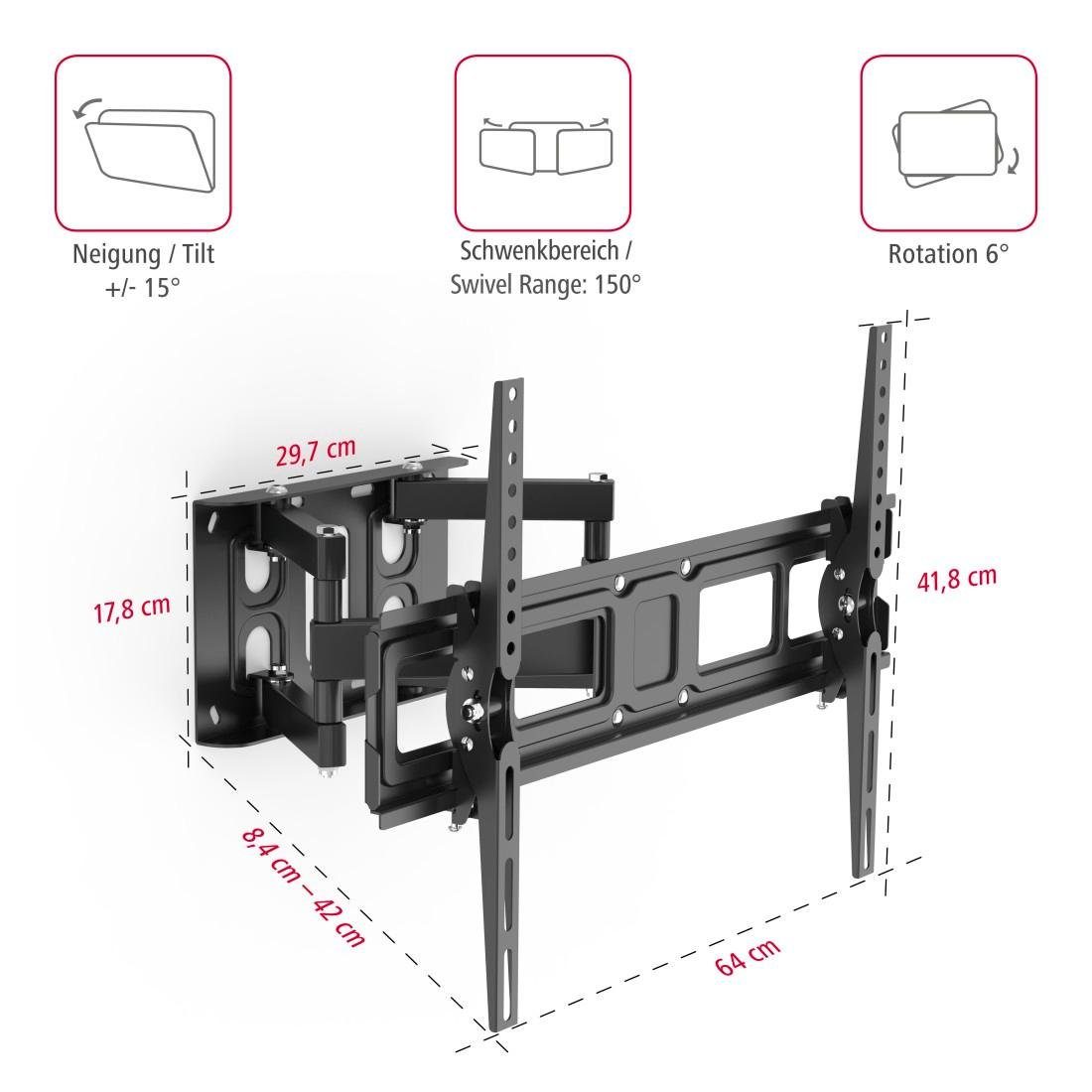 aha Wandhalterung, 81-213cm(32"-84), Scherenarm Schwarz 84 (bis TV-Wandhalterung, Zoll)