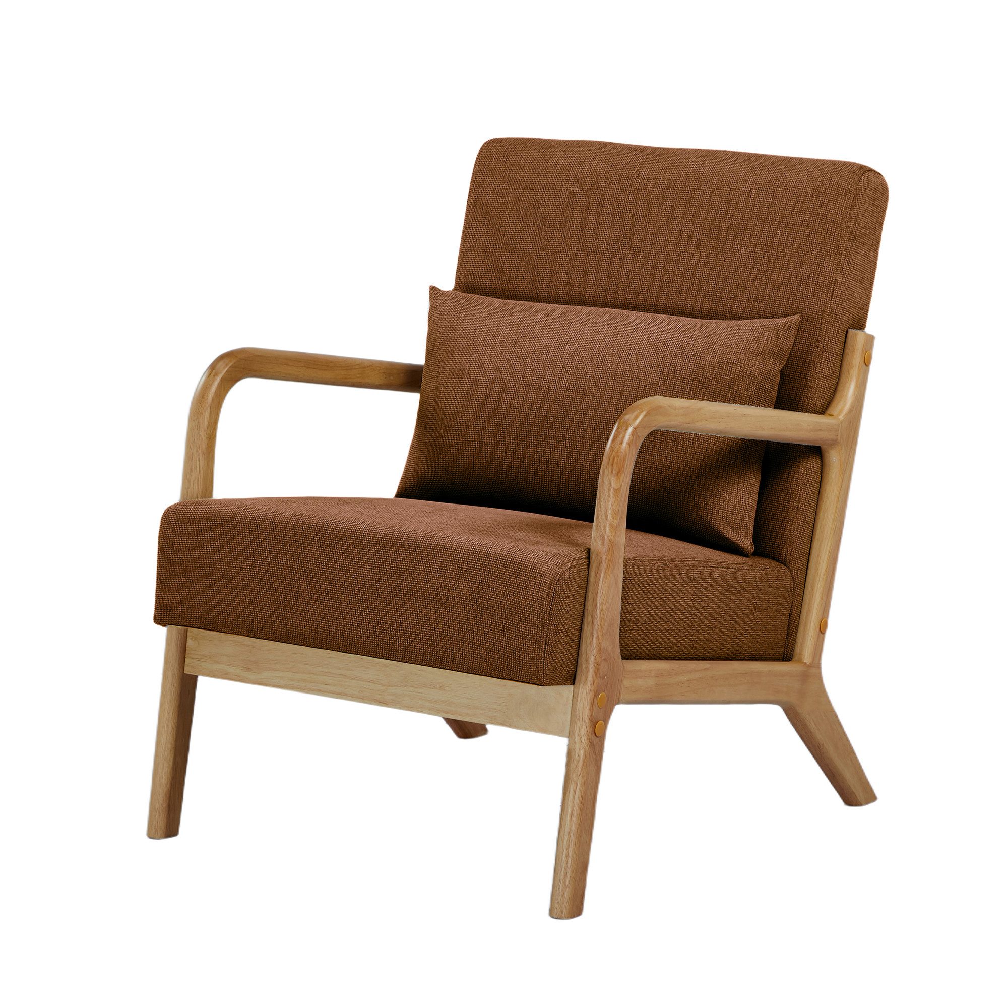 SteeLong Sessel Armlehnstuhl mit Kissen, Wohnzimmer, Skandinavien, Holz, Braun (1-St), minimalistischer Stil für Wohnzimmer, Schlafzimmer und Leseecke