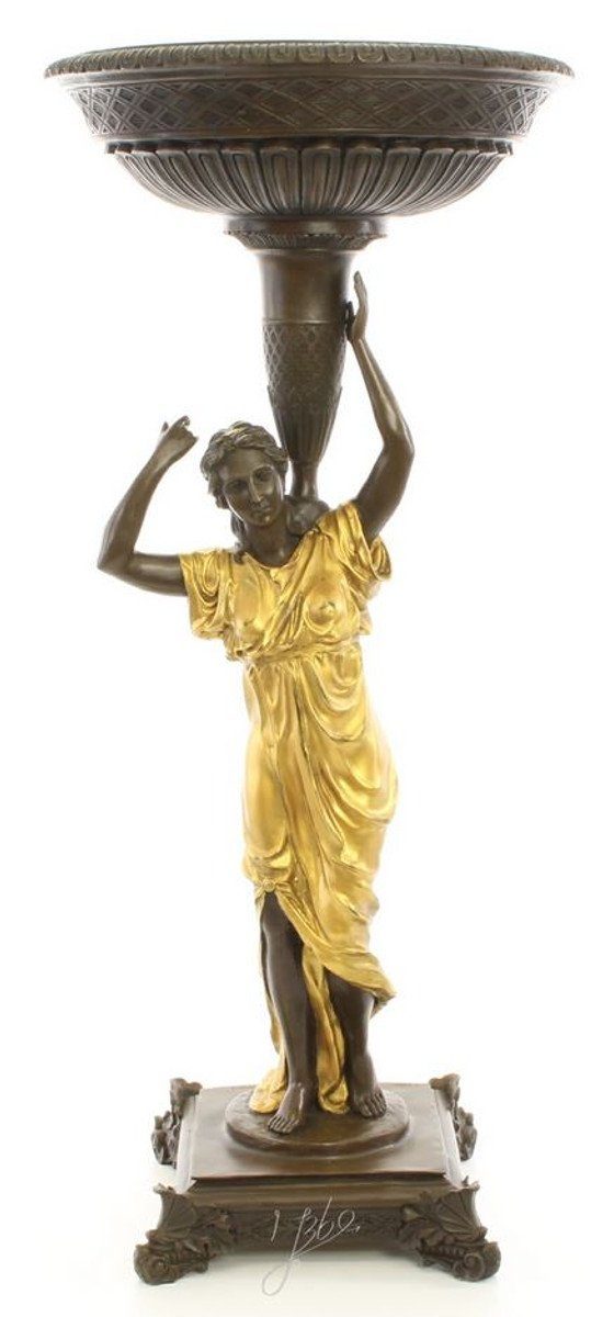 Casa Padrino Dekofigur Jugendstil Blumentopfständer Bronze / Gold 33 x 33 x H. 77,2 cm - Luxus Bronzefigur