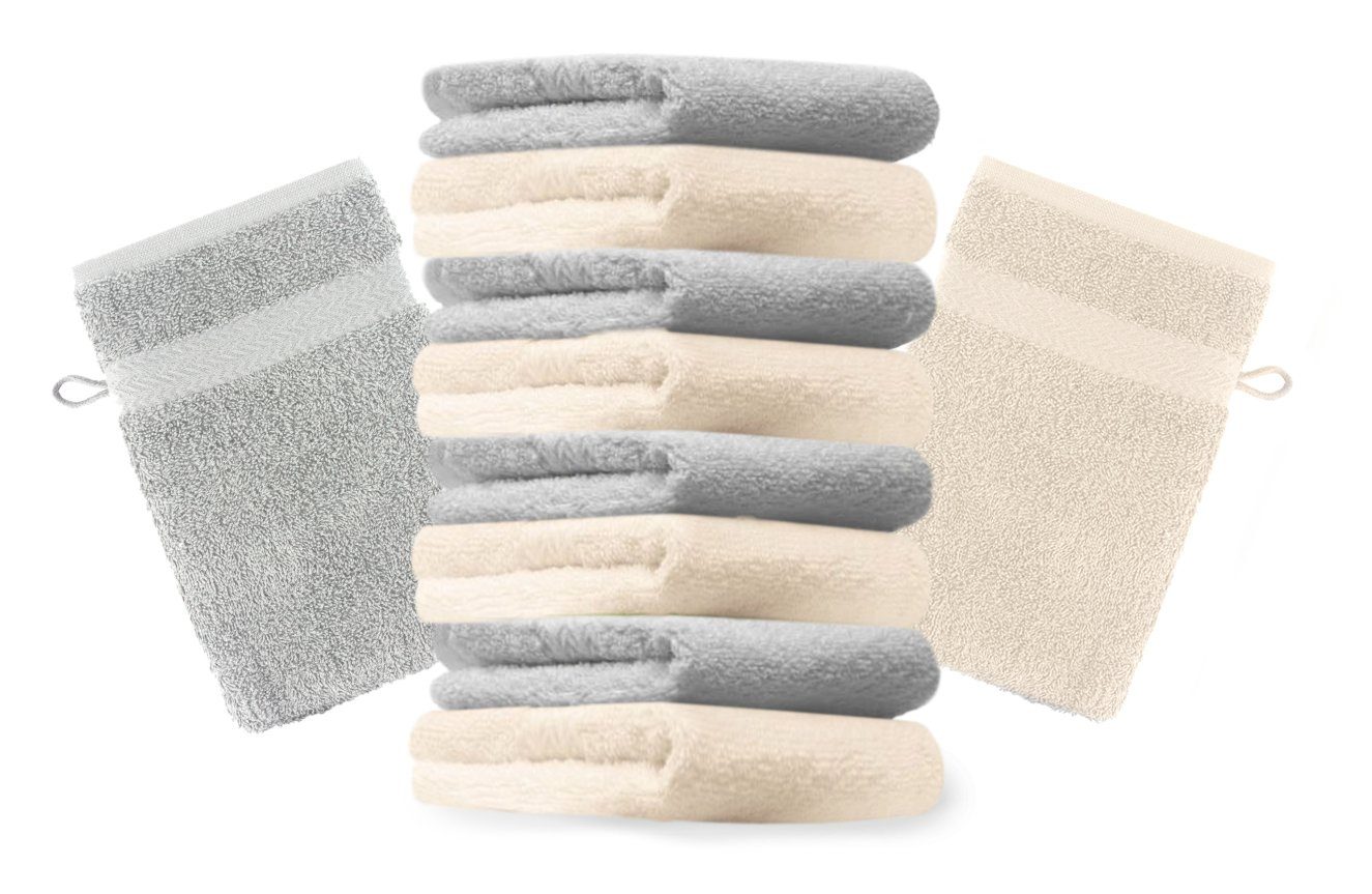 100% 16x21 Premium Baumwolle Stück 10 Set Farbe Silbergrau und cm Waschhandschuhe Betz Waschlappen Waschhandschuh beige