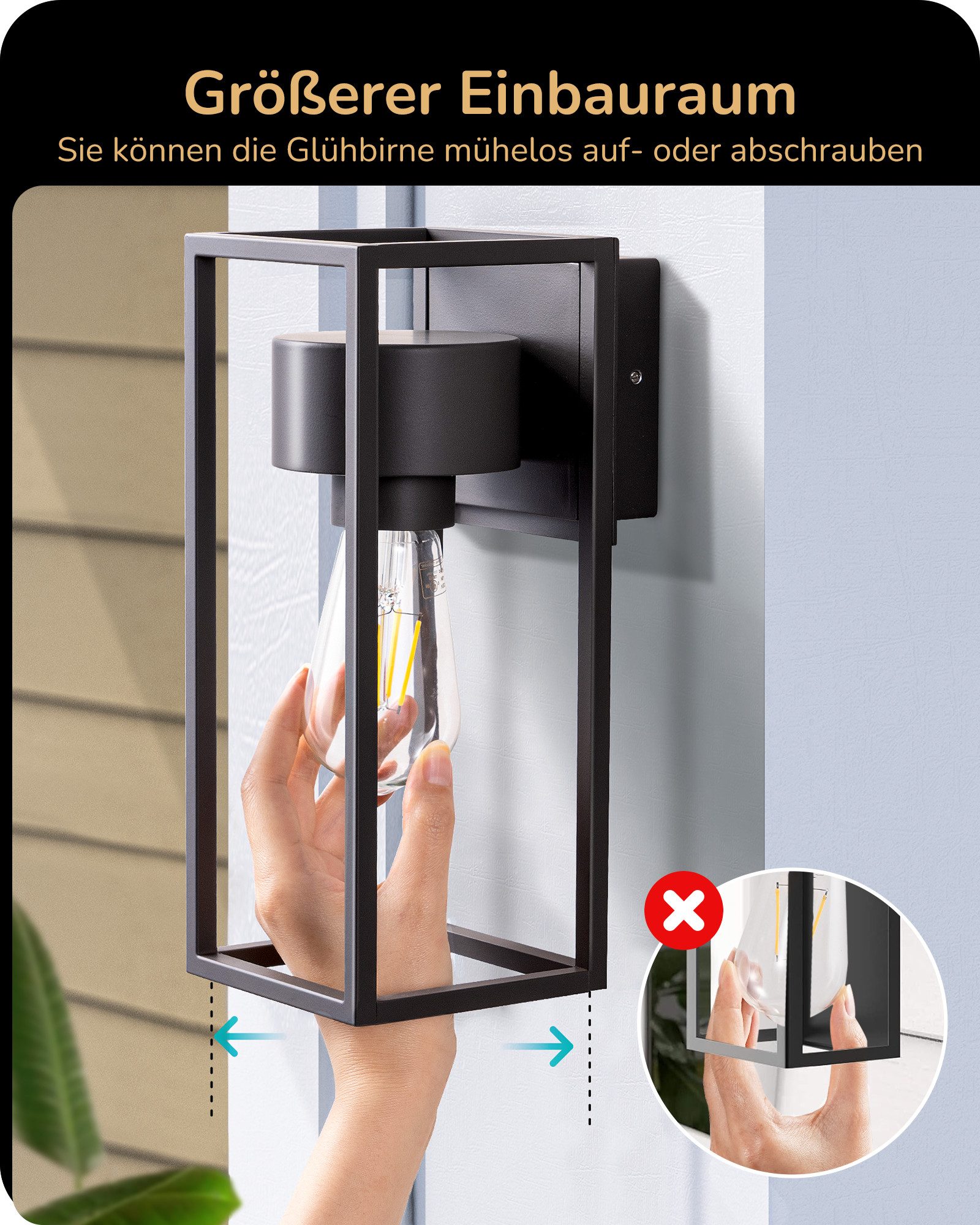 EDISHINE Wandleuchte, ohne Leuchtmittel, Wandbeleuchtung für Hauswand, Terrassenbeleuchtung