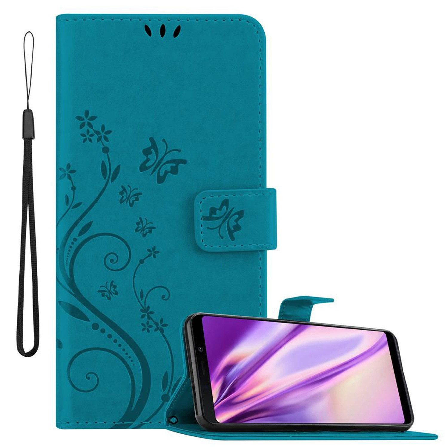 Cadorabo Handyhülle für Samsung Galaxy A9 2018 Hülle Samsung Galaxy A9 2018, Hülle Schutzhülle Blumen Flower mit Standfunktion Kartenfach Magnet