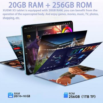 XUEMI (TF 1 TB), 2-in-1 Tablet Mit Tastatur Maus Octa-Core 2,0 GHz Tablet (10", 256 GB, Android 13, Mit 2,4G+5G WiFi, 1280 x 800 IPS HD, 7000 mAh, Typ-C/GPS/OTG)