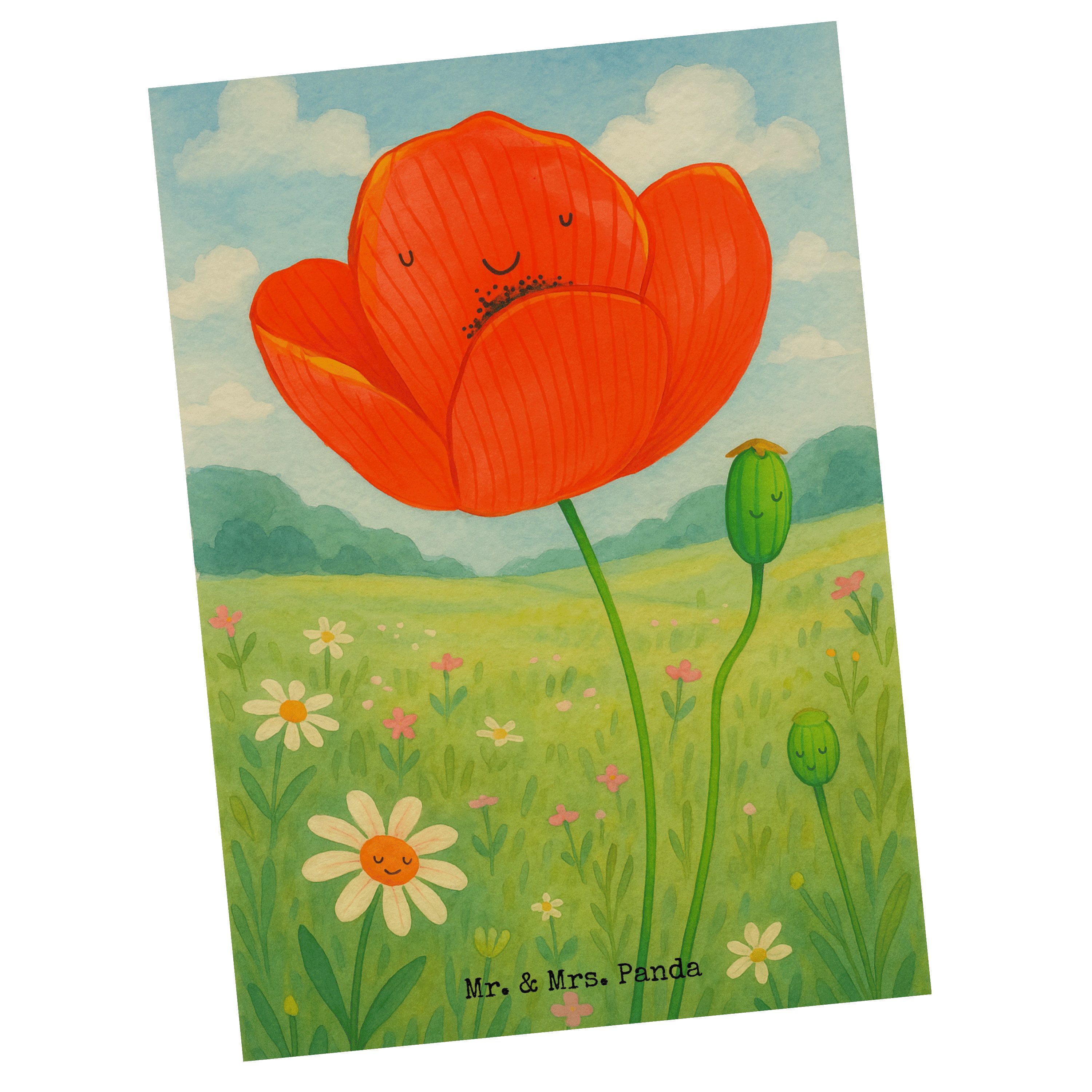 Mr. & Mrs. Panda Postkarte Blume Mohnblume Design, Postkarte, Weiß, Selbstliebe, Mohn, Religion, Designkarte Respekt Fotokarte