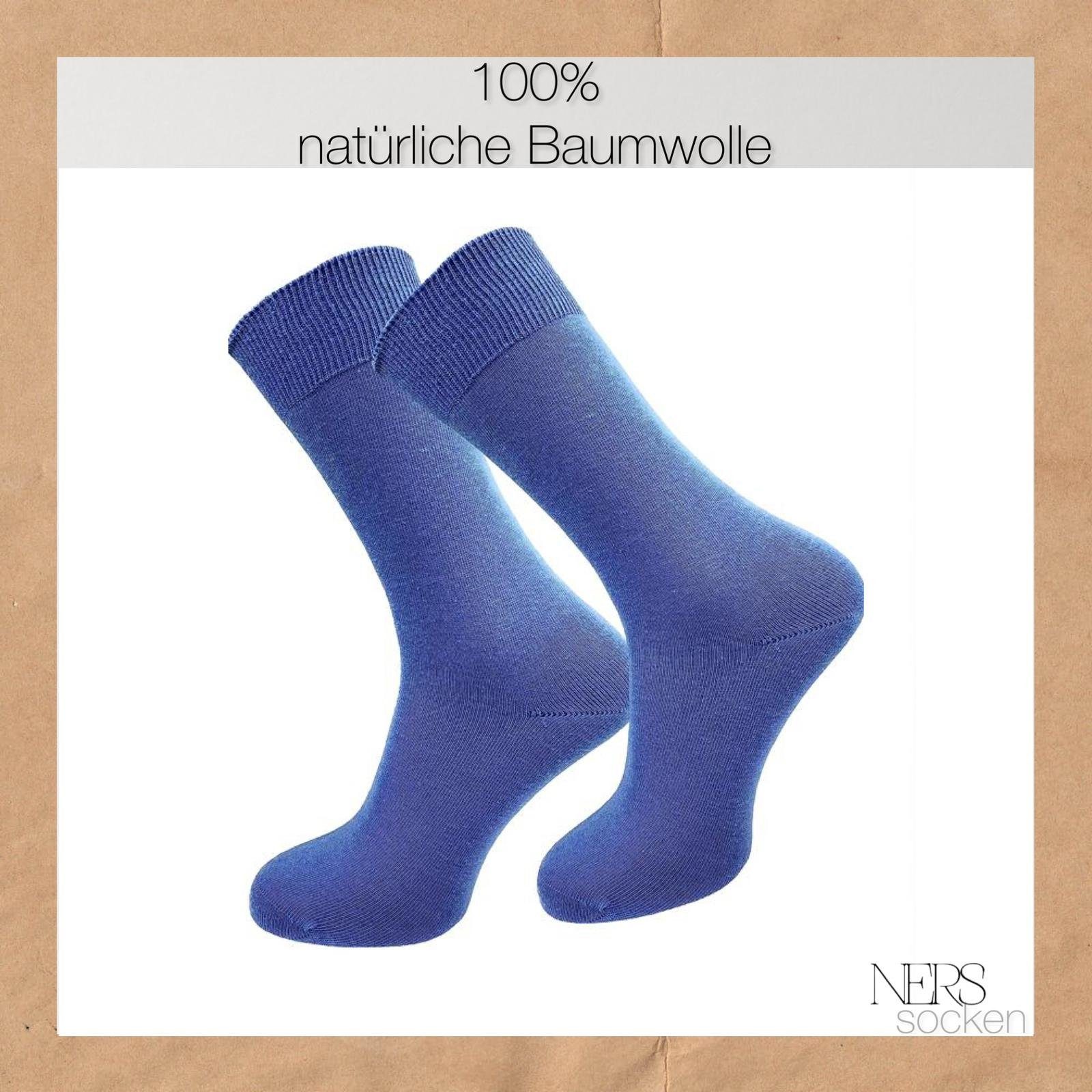 Paar) 100% NERS Baumwolle für Herren ohne Ohne drückende Blau Naht und Damen für (6-Paar, Basicsocken aus 12 Gummidruck und socken. Freizeit Business