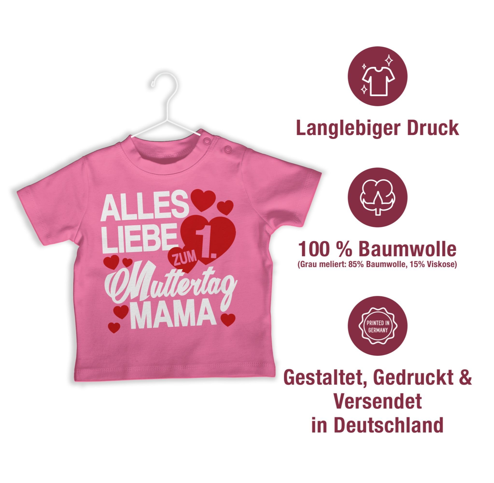 Shirtracer T-Shirt 1. Muttertag 2 Muttertagsgeschenk zum Muttertag ersten - Alles liebe Pink