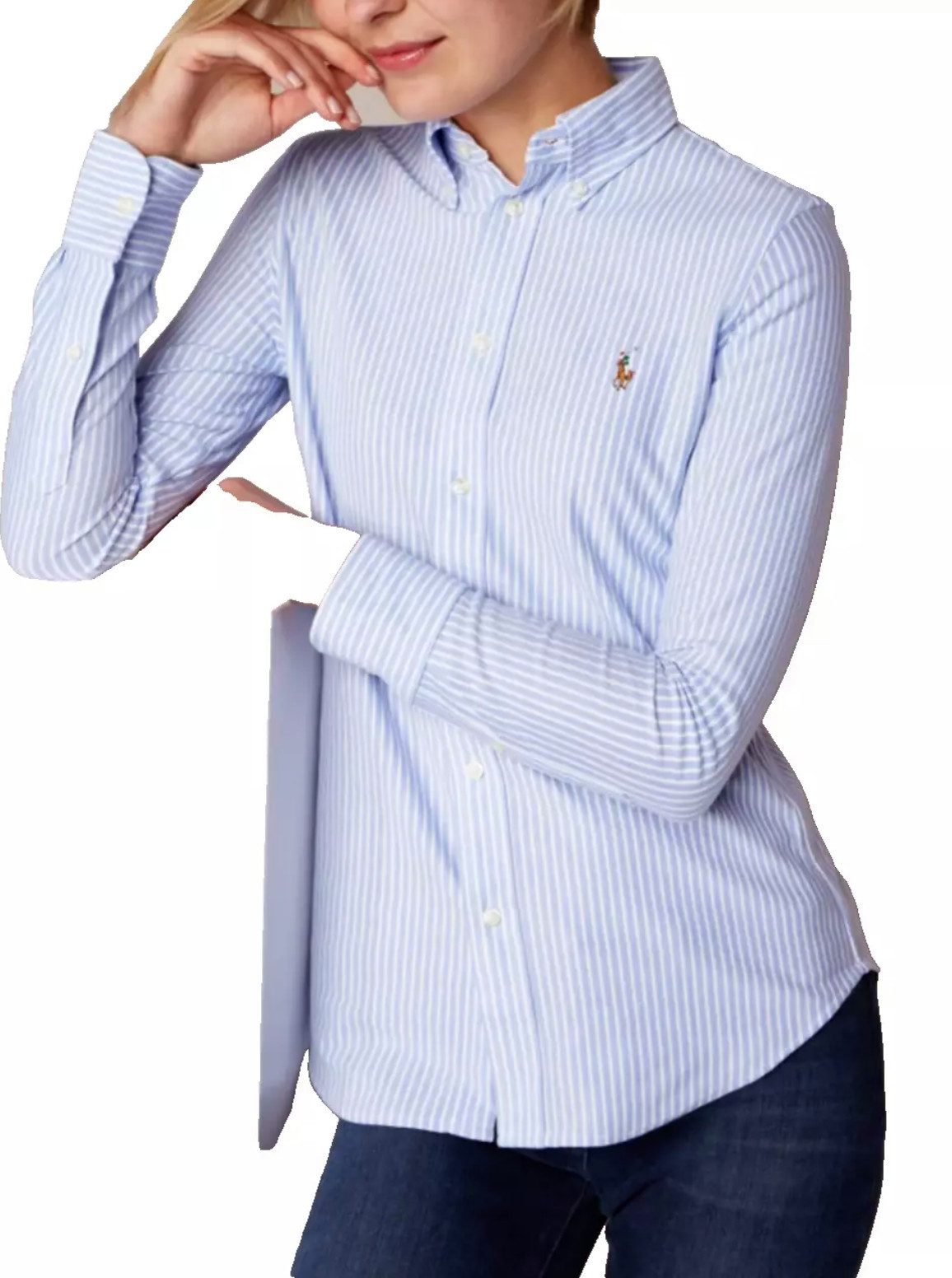 Polo Ralph Lauren Streifenhemd Damen Bluse Heidi Oxford Cotton mit Streifen sofortige Authentifizierung über einen QR-Code möglich