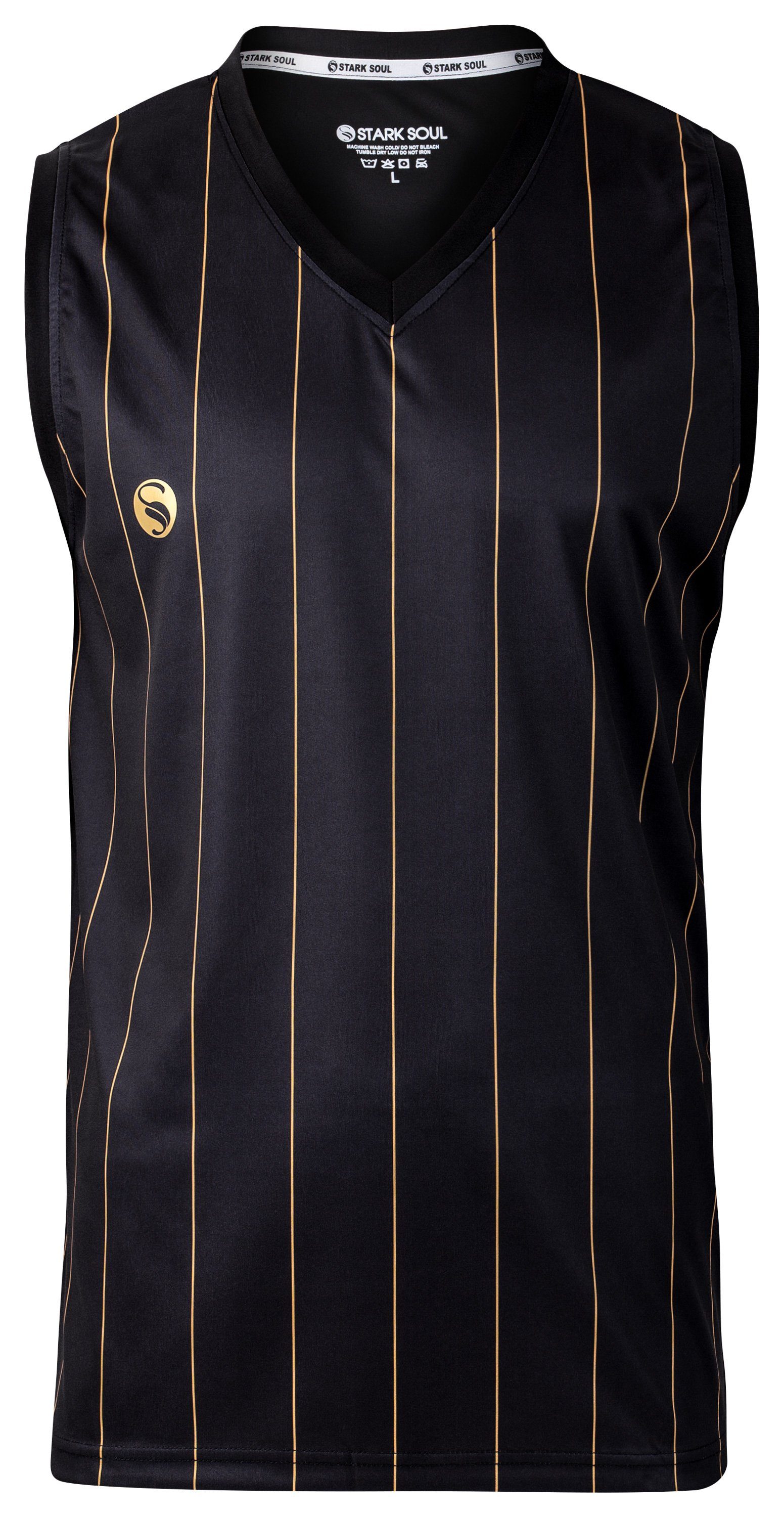 mit Sport Soul® "Pinstripes" Ärmelloses V-Ausschnitt T-Shirt Stark mit Logo-Print Trainingsshirt Schwarz