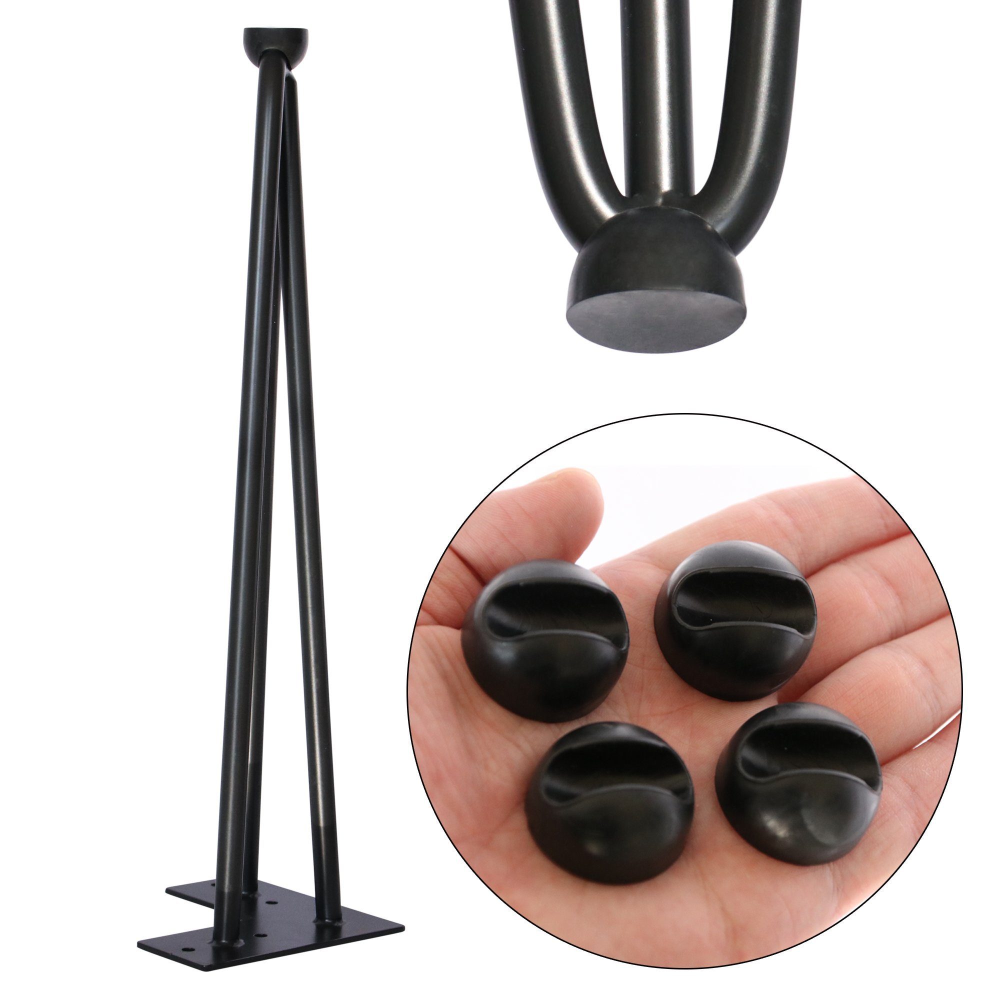 Mucola Tischbein Tischbeinschoner Bodenschutz 4er Set Hairpin 12mm Schwarz Transparent, Rutschfest – Bild 4 von 5