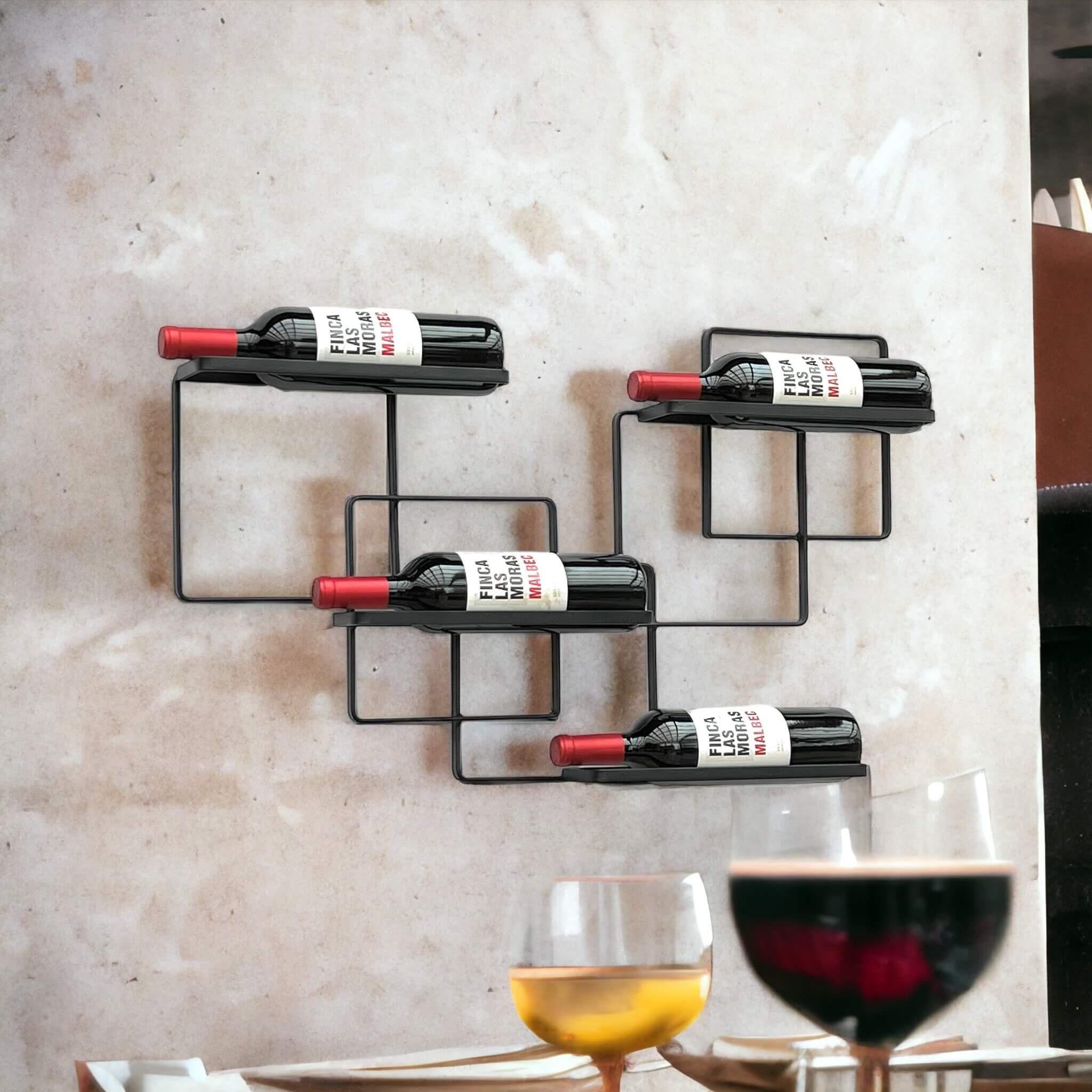 DanDiBo Weinregal Wand Metall Schwarz Wine Line Flaschenhalter für 4 Flaschen