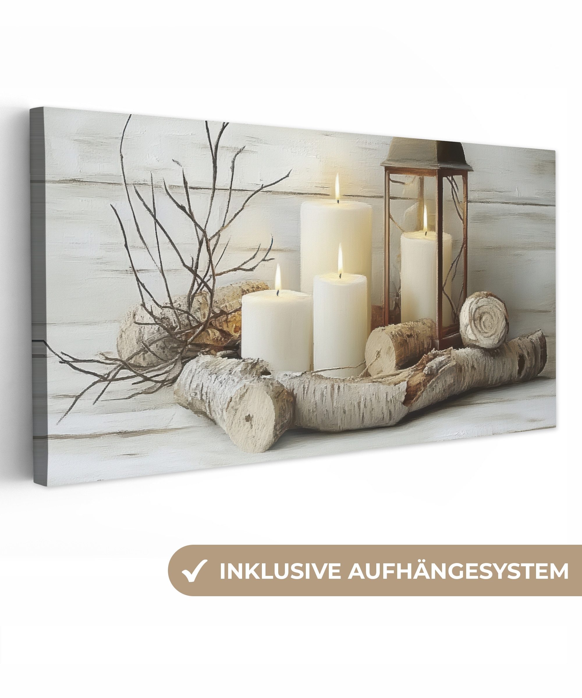 OneMillionCanvasses® Leinwandbild Panorama Stilleben - Weiß - Kerzen - Rust günstig online kaufen