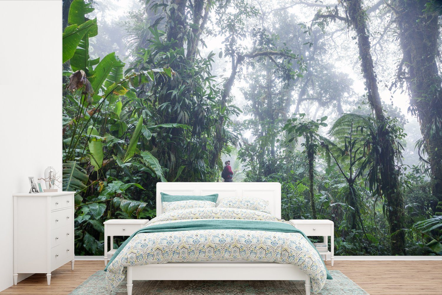MuchoWow Fototapete Eine Treppe durch den nebligen tropischen Regenwald von Costa Rica, Matt, bedruckt, (6 St), Wallpaper für Wohnzimmer, Schlafzimmer, Kinderzimmer, Vinyl Tapete
