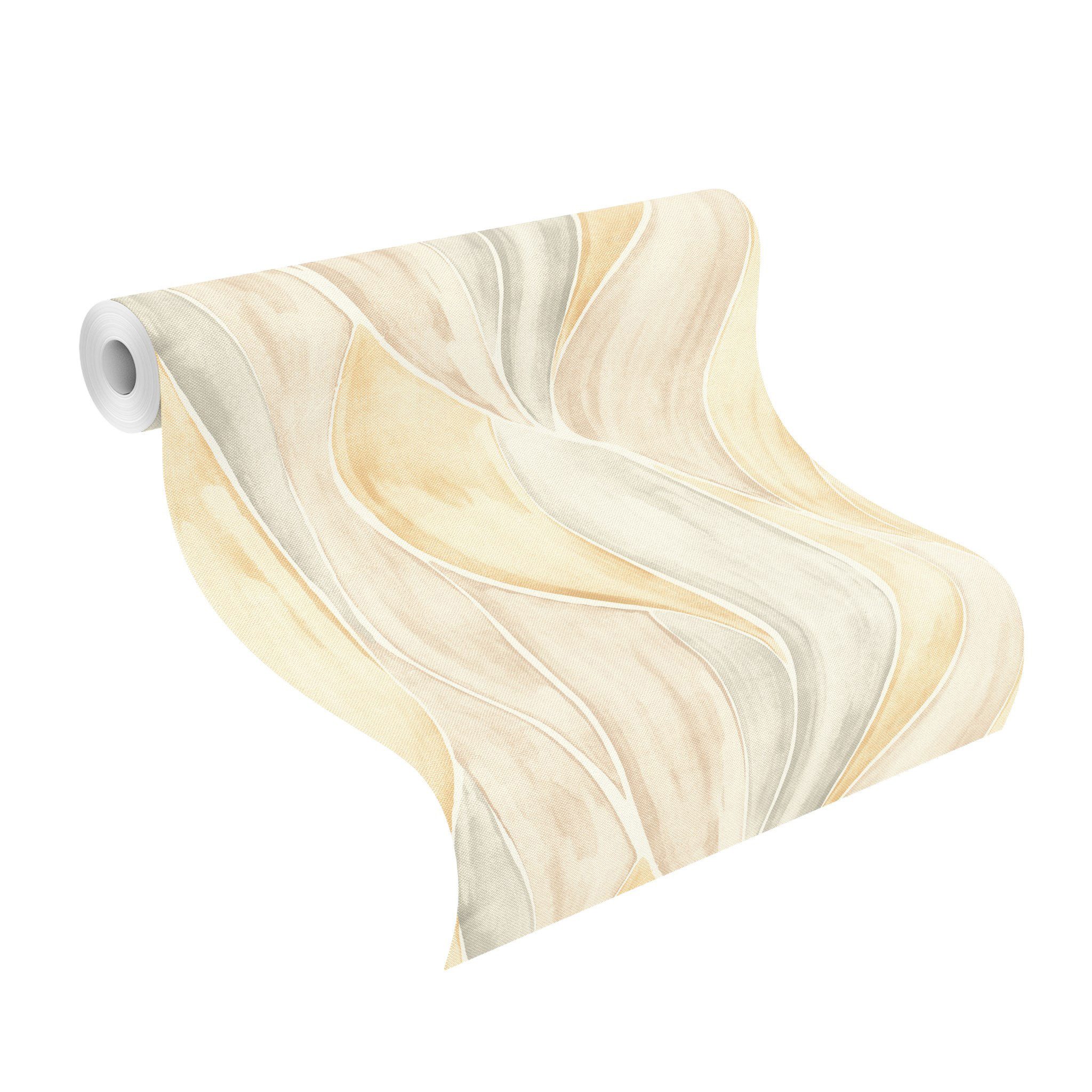 Rasch Vliestapete mit geschwungenen Blättern in Gelb und Beige - Liverna 416503, strukturiert, natürlich, matt, gemustert, botanisch, (1 Rolle, 1 St), Blätter