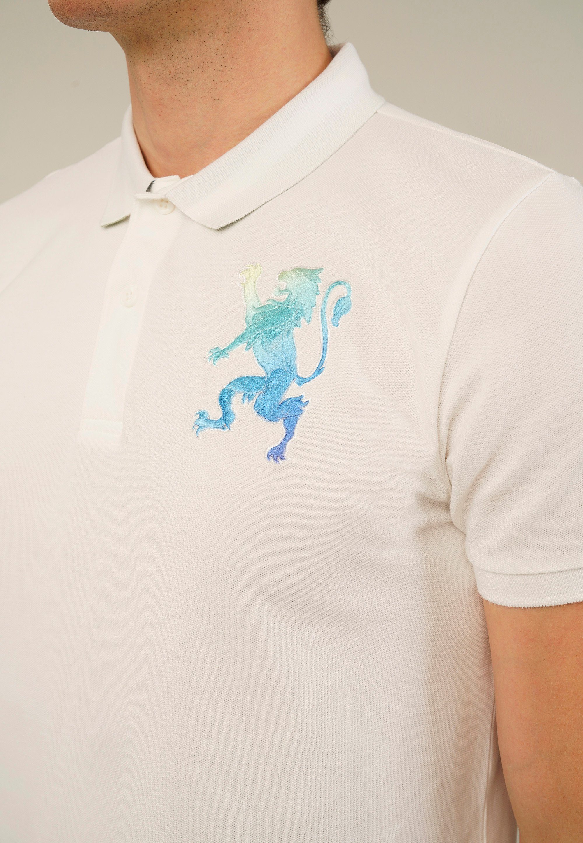 GIORDANO toller Poloshirt Lion weiß Stickerei mit 3D