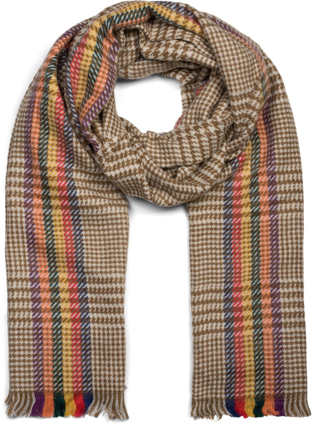 styleBREAKER Modeschal Schal mit Hahnentritt Muster und bunten Streifen, (1-St)