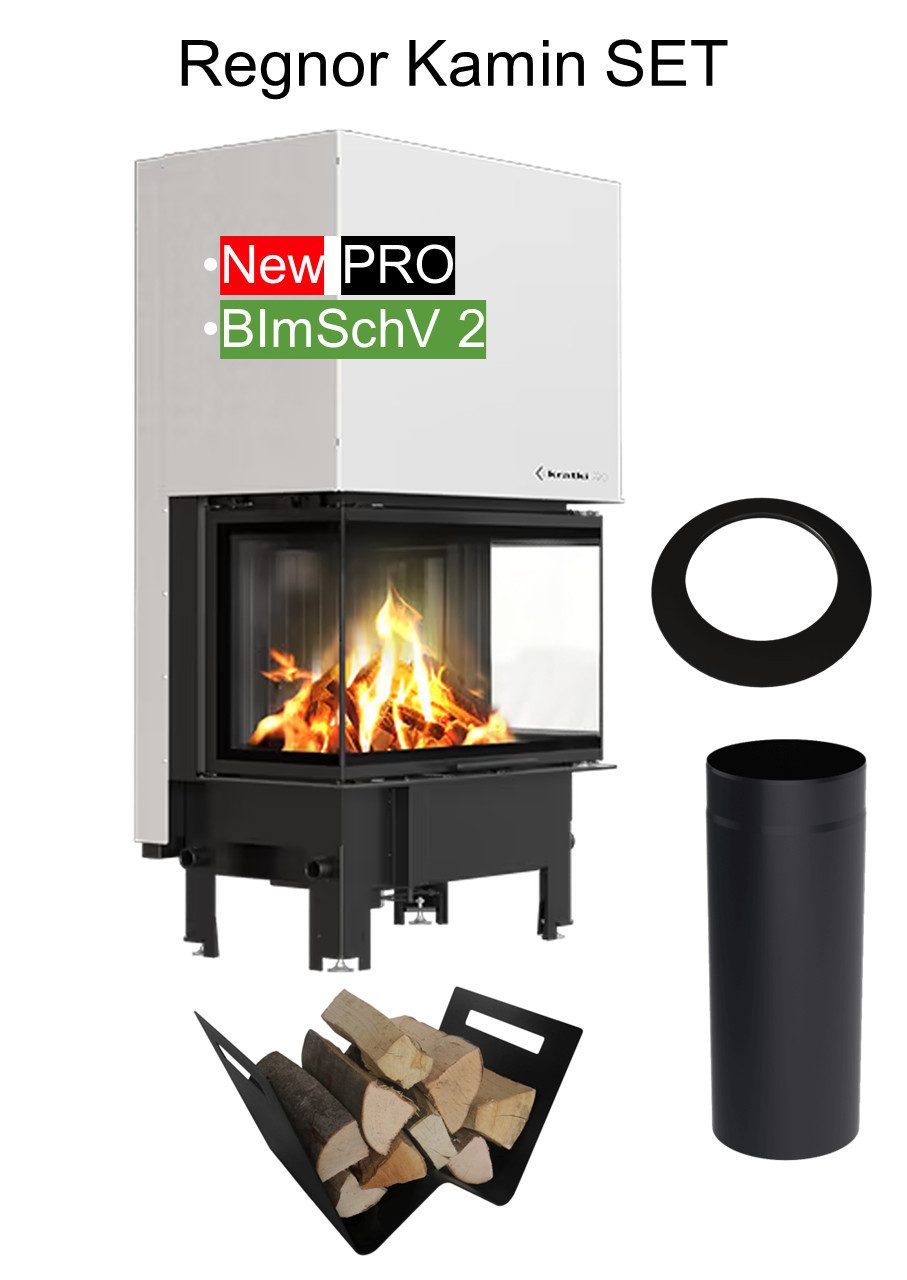 Kratki Kamineinsätze REGNOR 800/400 Sprossenverglasung 8 kW Ø 200 schwarze Verkleidung, 8,00 kW