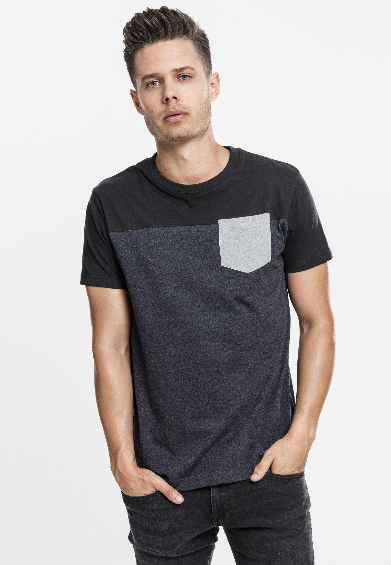 URBAN CLASSICS T-Shirt T-Shirt 3-Tone Pocket Tee (1-tlg) charcoal/black/grey